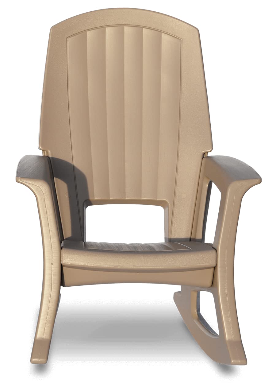 Semco Plastics Rockaway Heavy Duty Polyethylene All Weather Outdoor Rocking Chair with Backrest and Armrests for Porch, Deck and Patio, Taupe