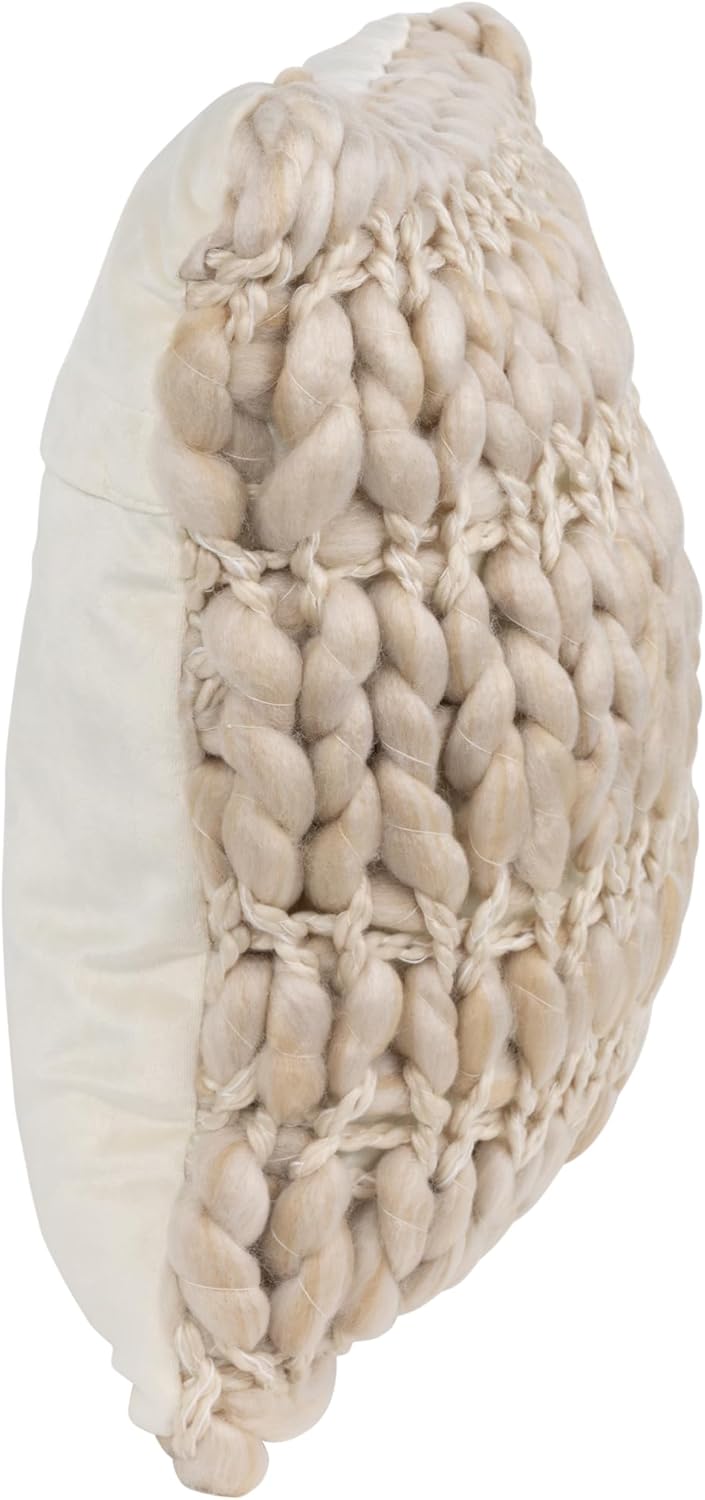 Northlight 16" Khaki Jumbo Knit Square Throw Pillow with Velvet Back