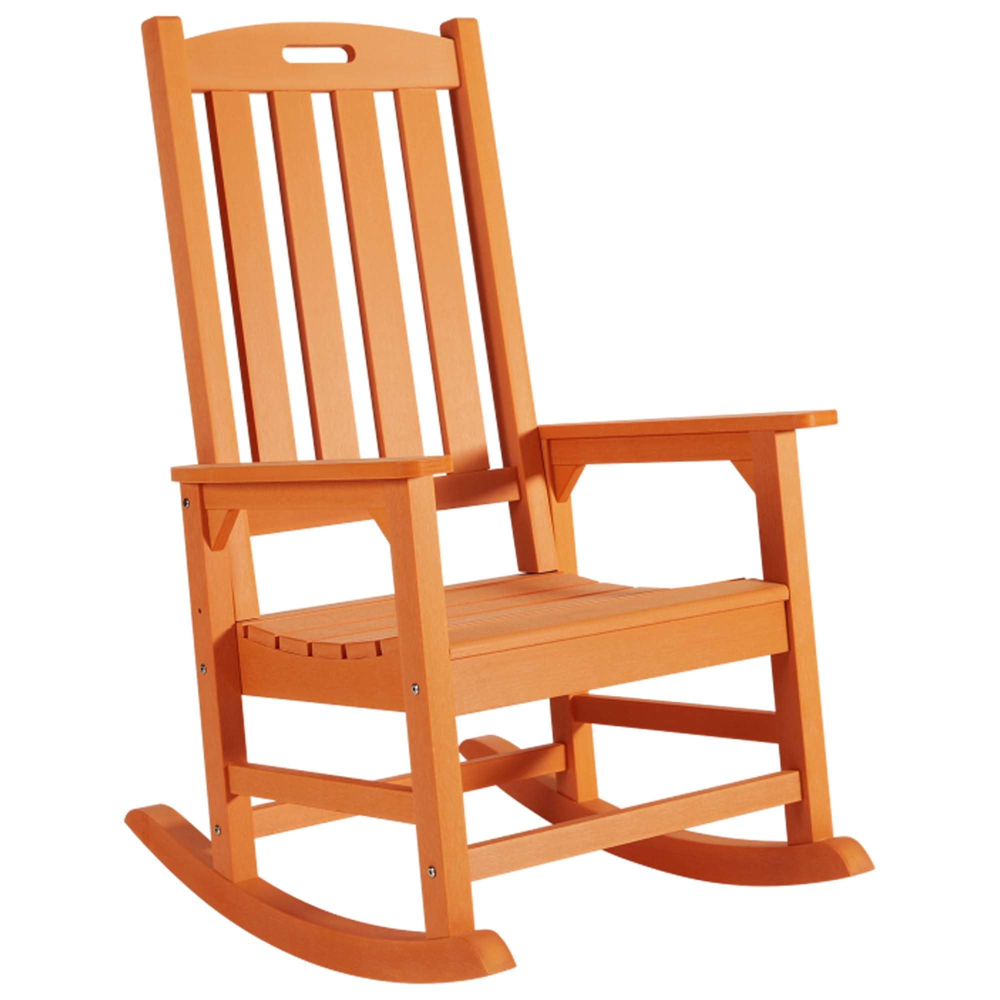 Psilvam Oversized Outdoor Rocking Chair, HDPE Porch Rocker Chairs for Adults, All Weather Resistant Rocking Chairs for Patio Lawn Garden, 350lbs Weight Capacity (Brown)