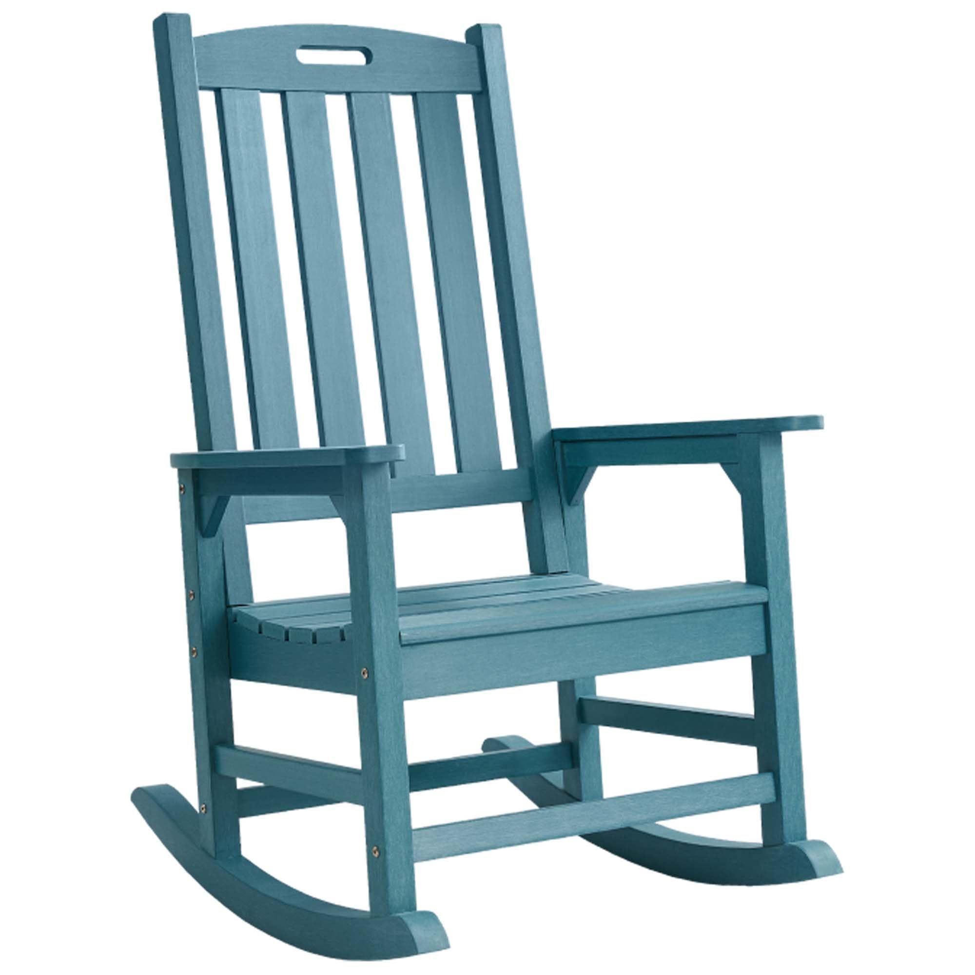 Psilvam Oversized Outdoor Rocking Chair, HDPE Porch Rocker Chairs for Adults, All Weather Resistant Rocking Chairs for Patio Lawn Garden, 350lbs Weight Capacity (Brown)