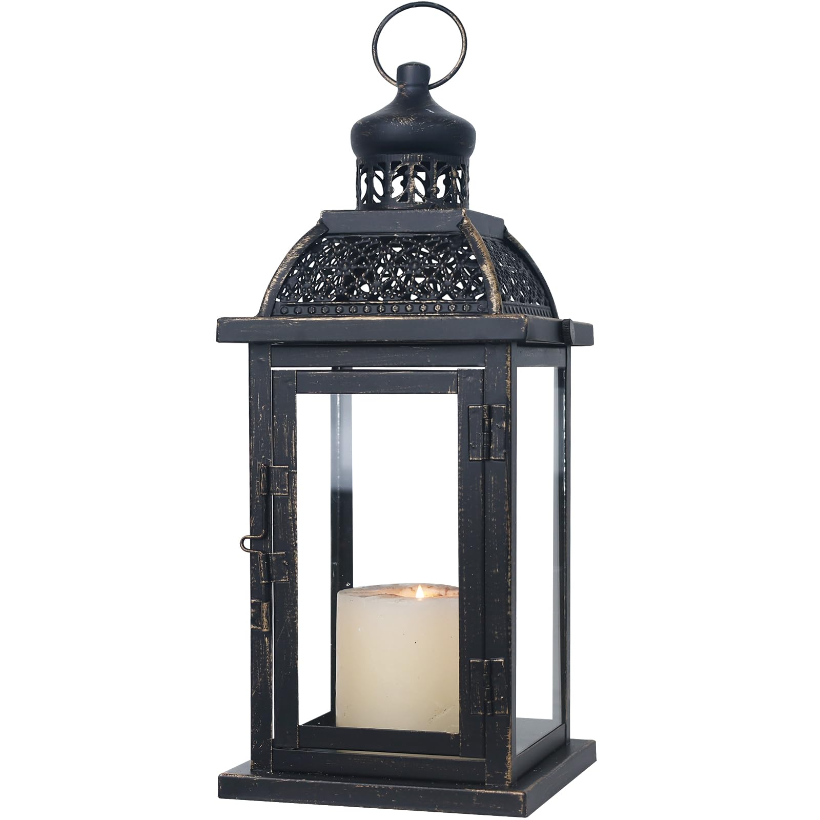 NEEDOMO Lanterns Decorative Outdoor&Indoor, Set of 2 Large Bronze Metal Lantern Decor with Glass, Candle Holder for Porch, Patio, Garden, Balcony, Wedding, Table Centerpiece Decorations