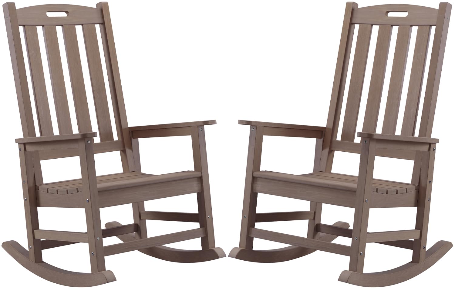 Psilvam Oversized Outdoor Rocking Chair, HDPE Porch Rocker Chairs for Adults, All Weather Resistant Rocking Chairs for Patio Lawn Garden, 350lbs Weight Capacity (Brown)