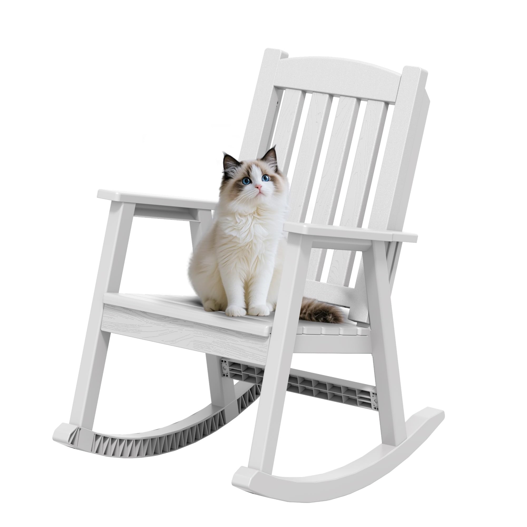 Greesum Outdoor Rocking Chair, 300lbs All-Weather Patio Rocker, Rust-Proof & UV-Resistant, Comfortable Smooth Glide for Deck, Porch, Lawn, or Garden, White