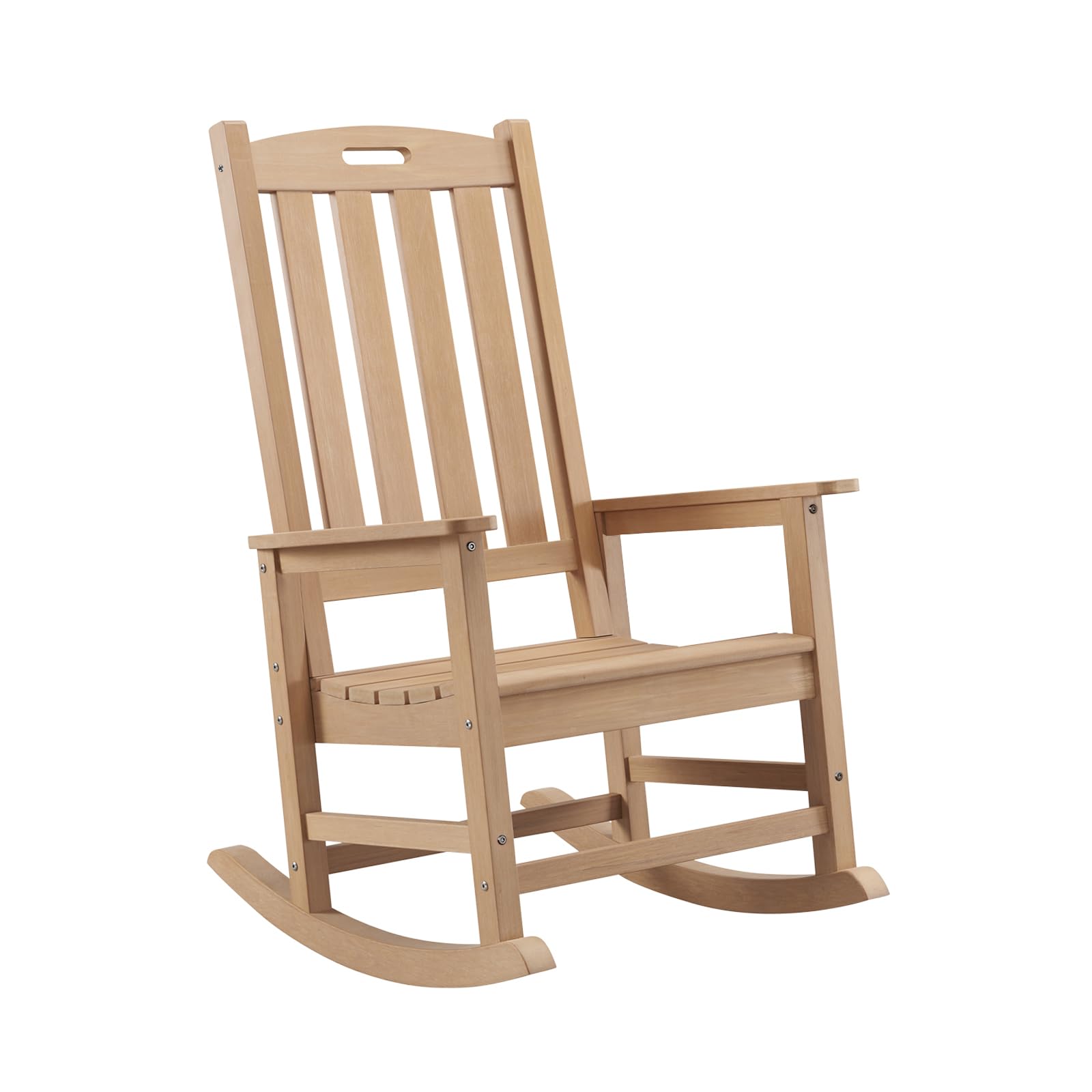 Psilvam Oversized Outdoor Rocking Chair, HDPE Porch Rocker Chairs for Adults, All Weather Resistant Rocking Chairs for Patio Lawn Garden, 350lbs Weight Capacity (Brown)