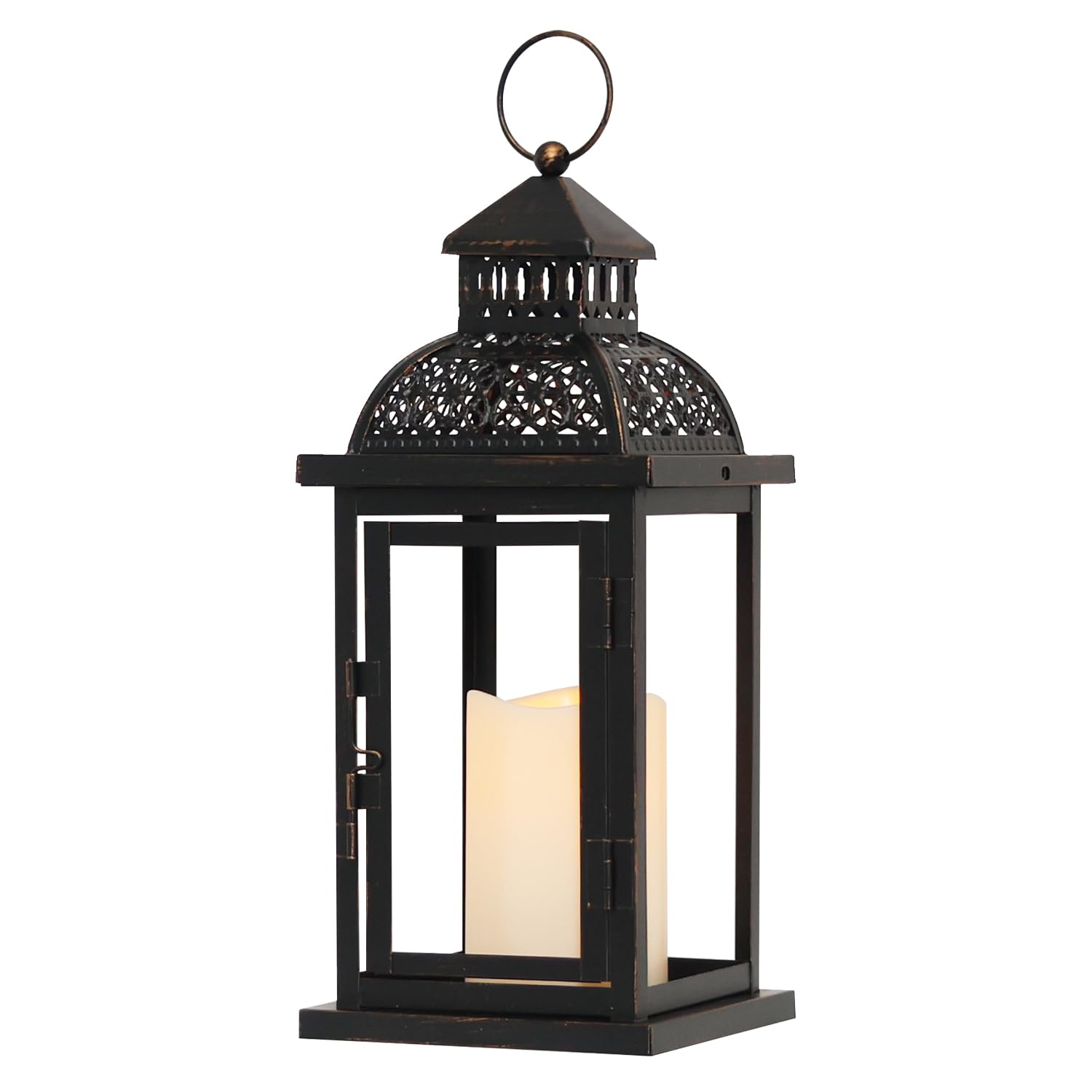 NEEDOMO Lanterns Decorative Outdoor&Indoor, Set of 2 Large Bronze Metal Lantern Decor with Glass, Candle Holder for Porch, Patio, Garden, Balcony, Wedding, Table Centerpiece Decorations
