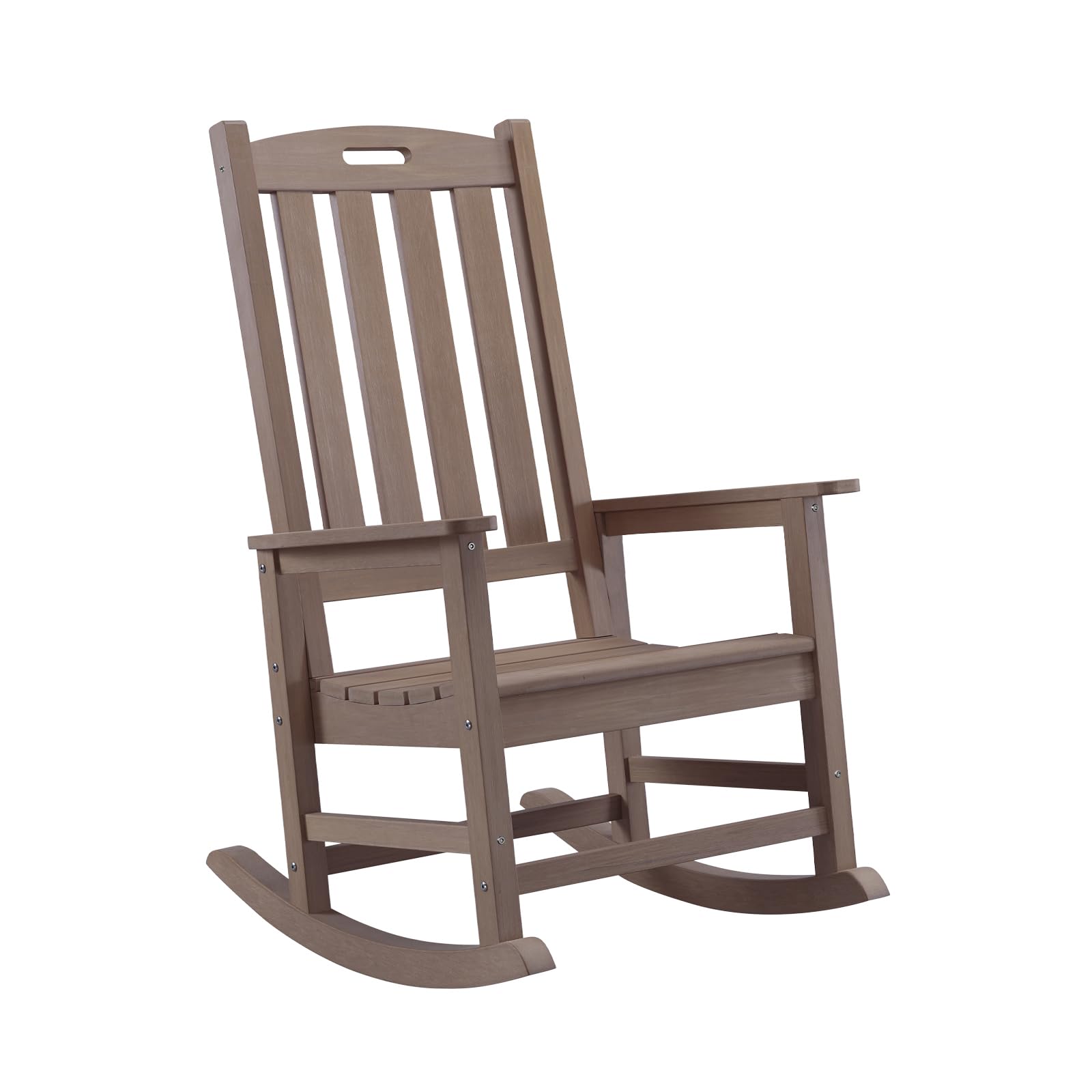 Psilvam Oversized Outdoor Rocking Chair, HDPE Porch Rocker Chairs for Adults, All Weather Resistant Rocking Chairs for Patio Lawn Garden, 350lbs Weight Capacity (Brown)