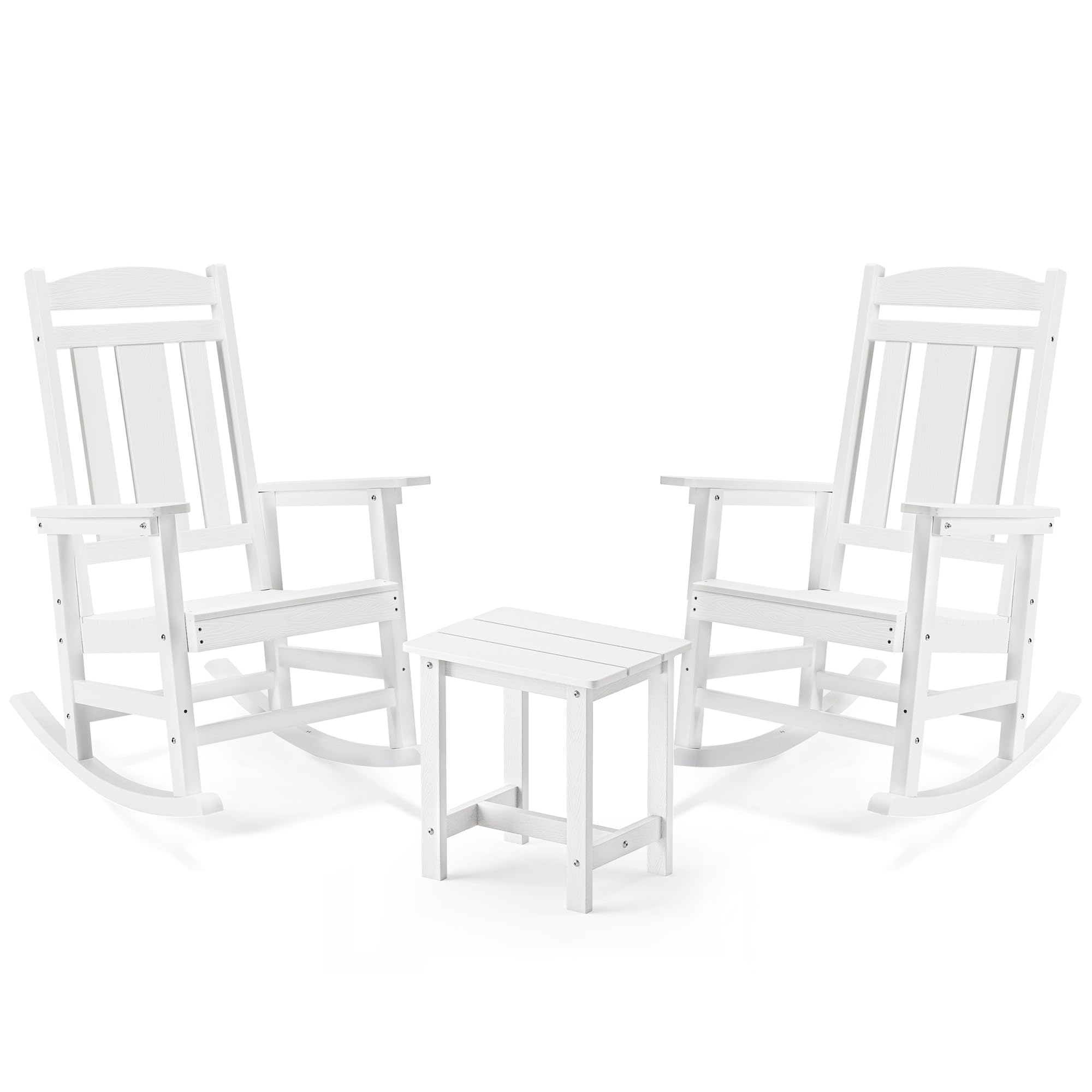 LUE BONA Outdoor Rocking Chairs Set of 2, Weather Resistant Poly Plastic Rocker, 350lb Heavy Duty, Oversized Porch Rocker for Adult, High Back Smooth for Outdoor & Indoor, Black