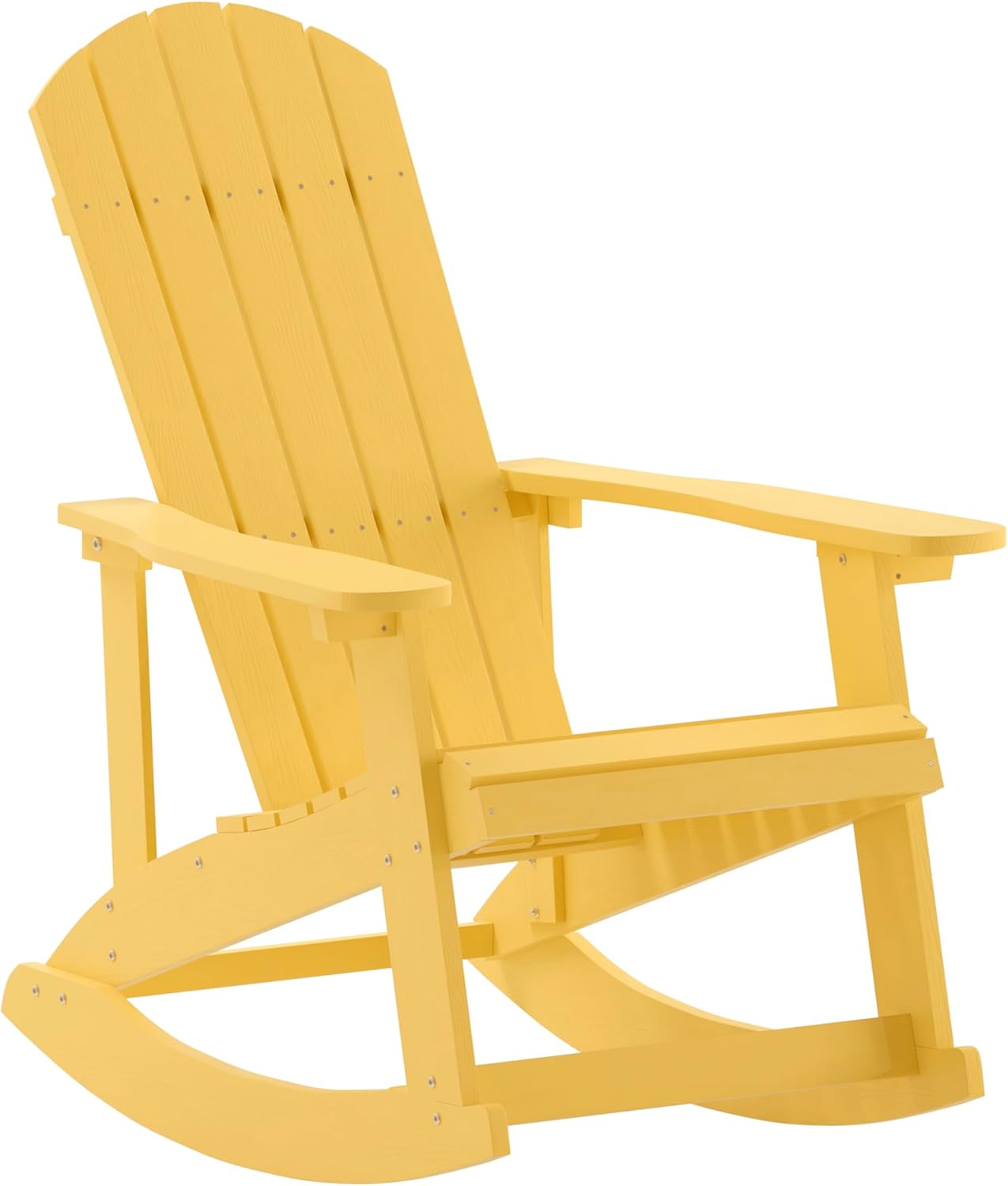 EMMA + OLIVER Savannah Poly Resin Wood Adirondack Rocking Chair - All Weather Yellow Polystyrene - Stainless Steel Hardware