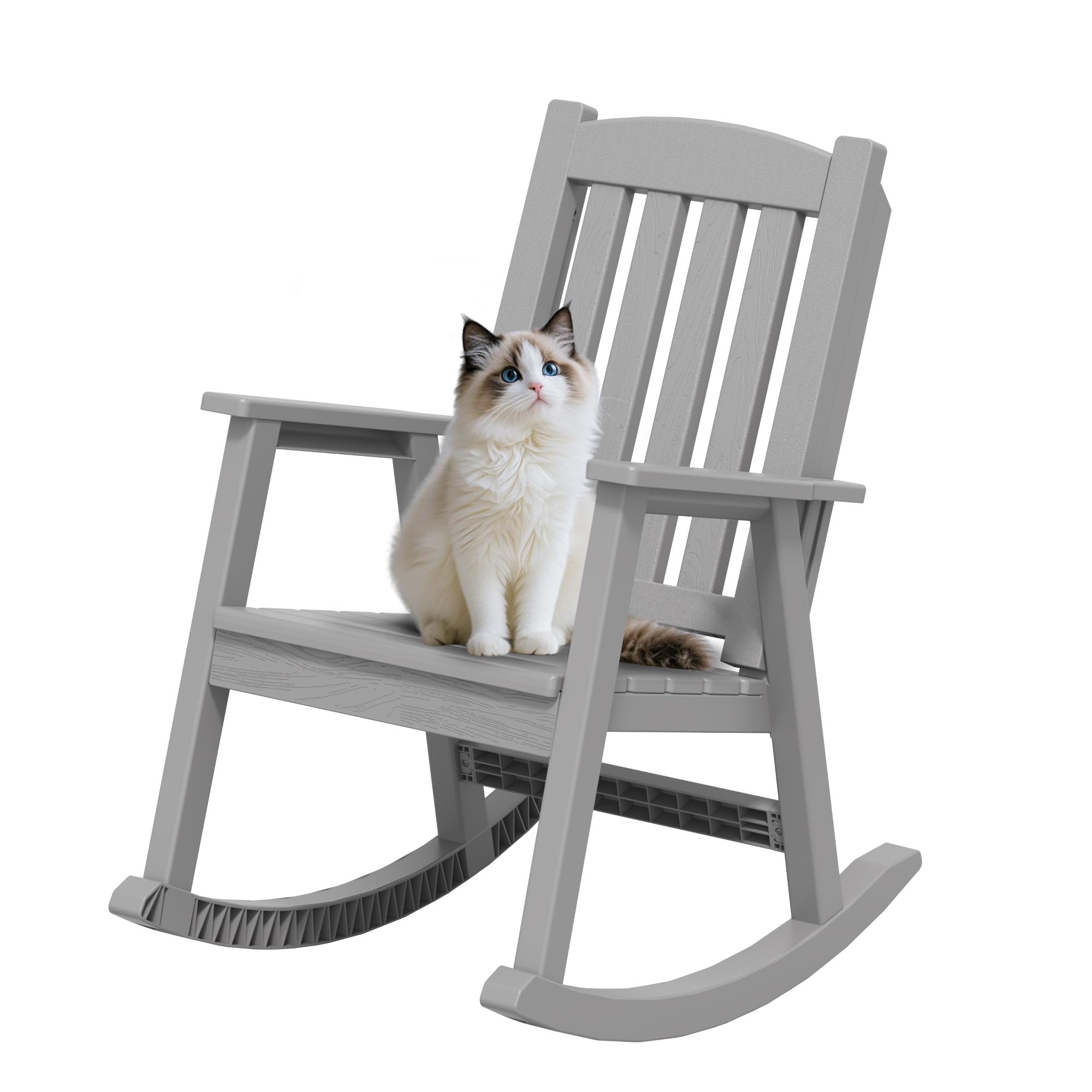 Greesum Outdoor Rocking Chair, 300lbs All-Weather Patio Rocker, Rust-Proof & UV-Resistant, Comfortable Smooth Glide for Deck, Porch, Lawn, or Garden, White