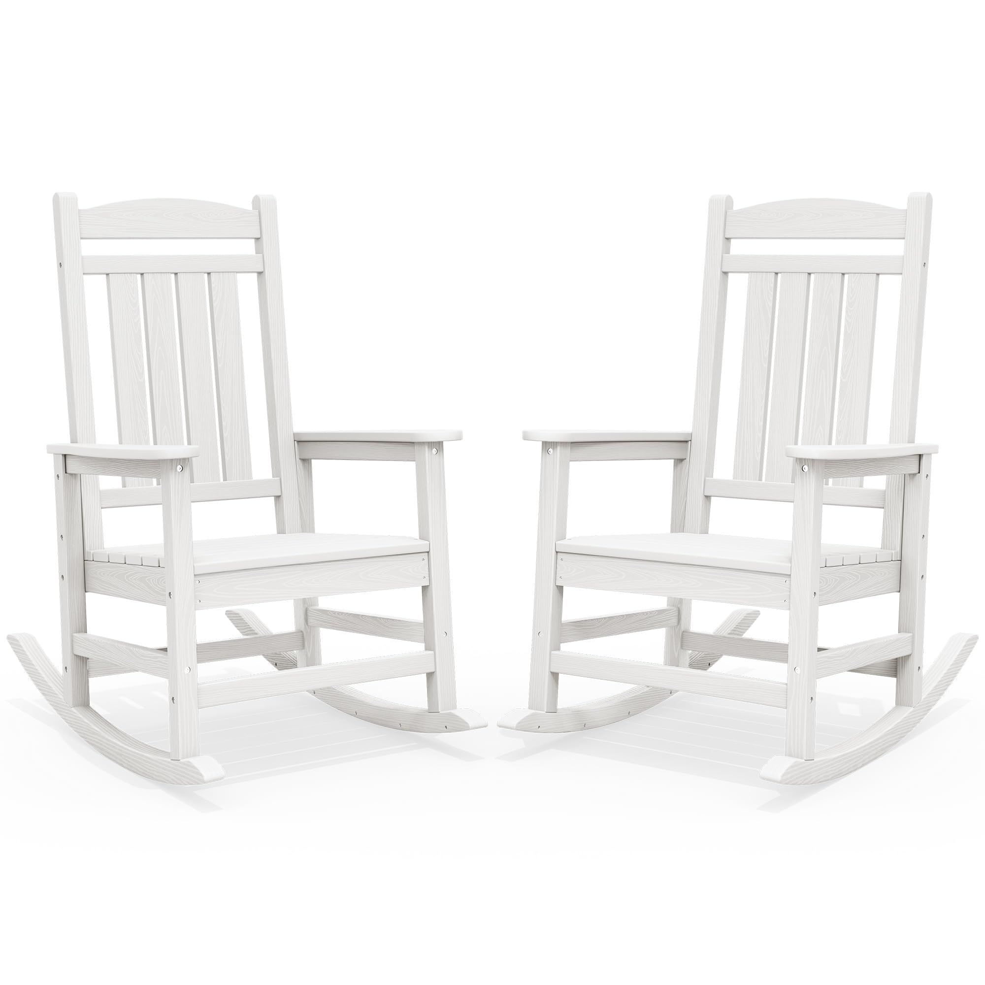 SERWALL Oversized Outdoor Rocking Chairs Set of 2, Oversized HDPE Porch Rockers for Adults, All-Weather Composite Patio Rocking Chairs, White