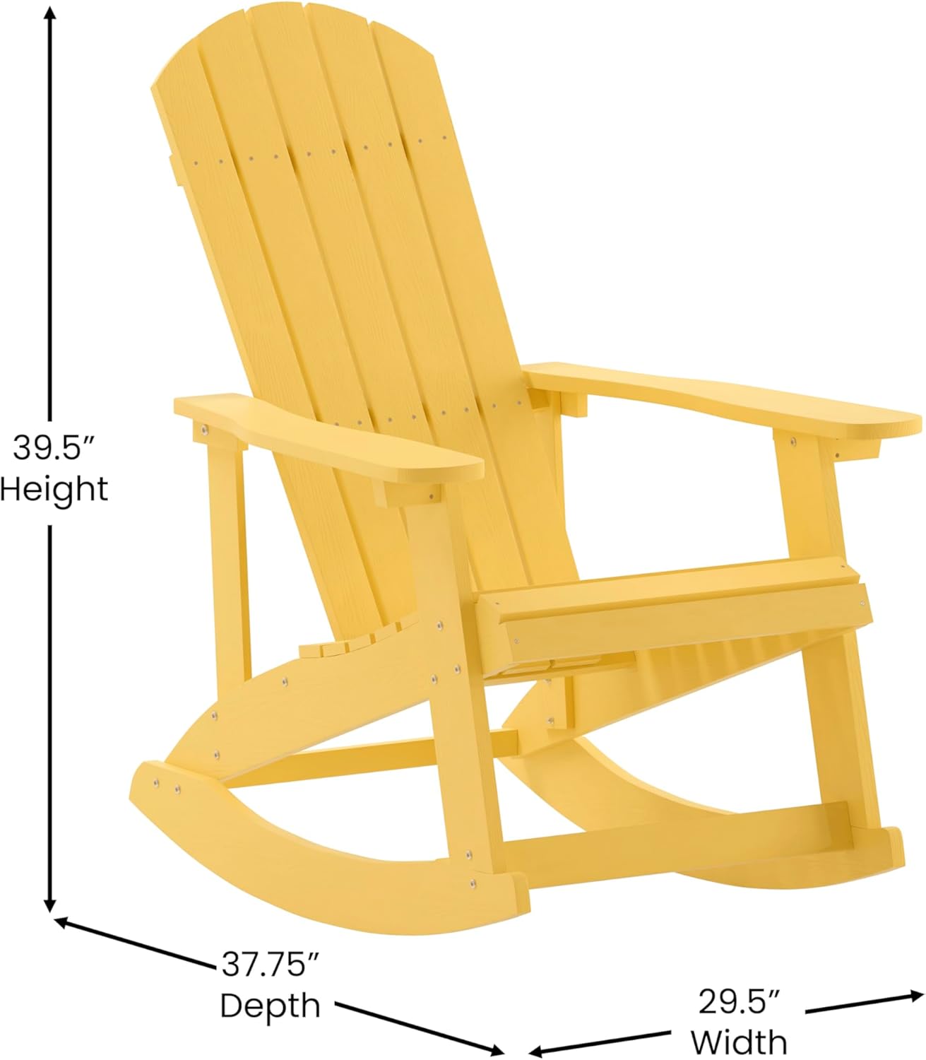 EMMA + OLIVER Savannah Poly Resin Wood Adirondack Rocking Chair - All Weather Yellow Polystyrene - Stainless Steel Hardware