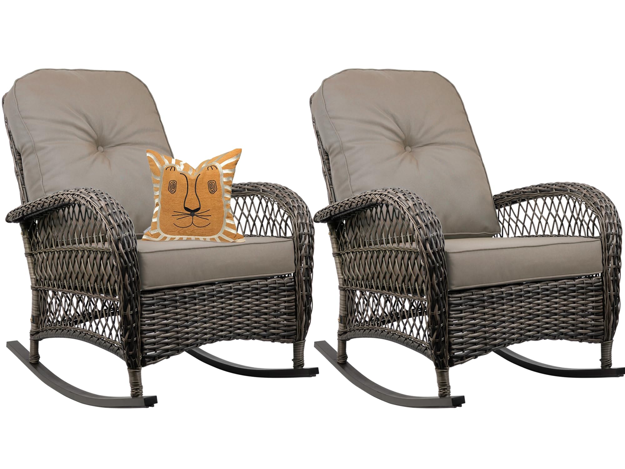 Outdoor Wicker Rocking Chair, All Weather Resin Rattan Wicker Rocking Chairs, for Garden Backyard Lown Porch,1pc,Grey