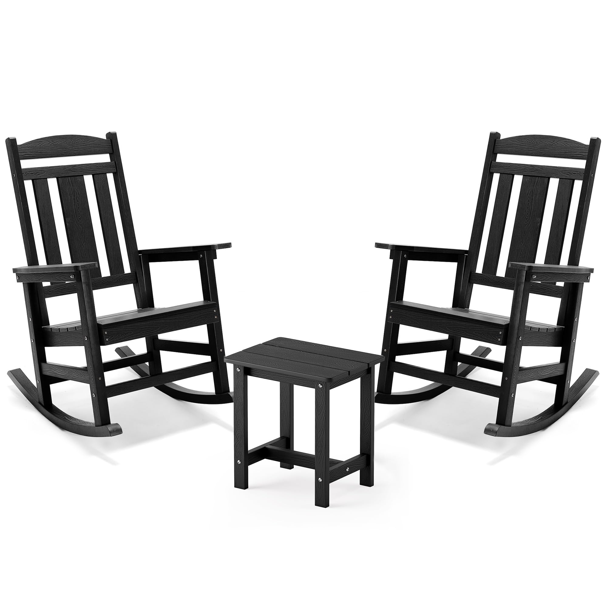 LUE BONA Outdoor Rocking Chairs Set of 2, Weather Resistant Poly Plastic Rocker, 350lb Heavy Duty, Oversized Porch Rocker for Adult, High Back Smooth for Outdoor & Indoor, Black