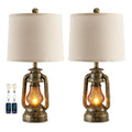 Farmhouse Lantern Table Lamps for Living Room Set of 2, Vintage Bedroom Resin Lamp with Dual USB Charging Ports, Rustic Retro Bedside Nightstand Desk Lamp, 4 Bulb Included