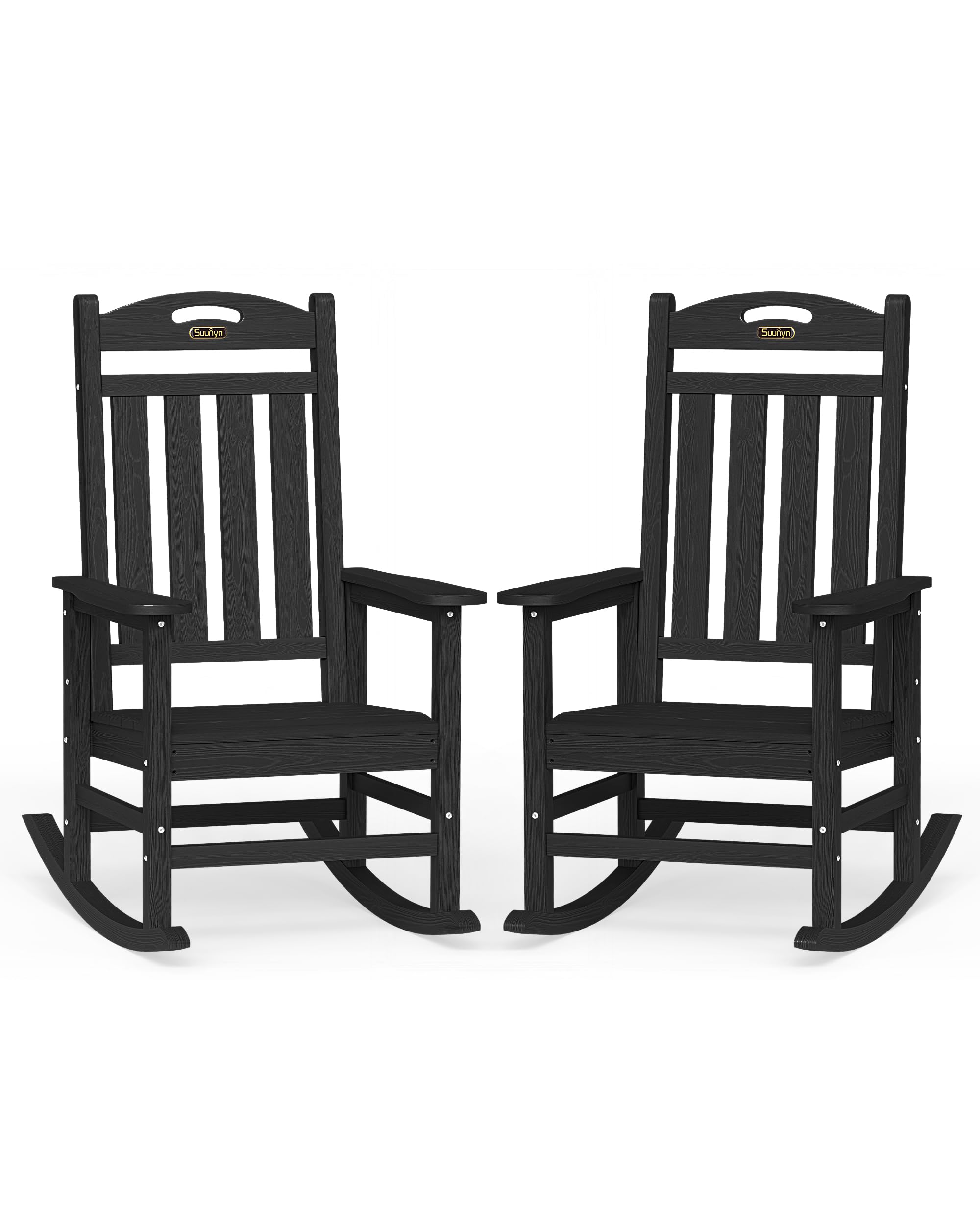 Oversized Outdoor Rocking Chair, High Back Porch Rocker Chair, HDPE All Weather Resistant Rocking Chairs for Patio, 380lbs Weight Capacity, Black