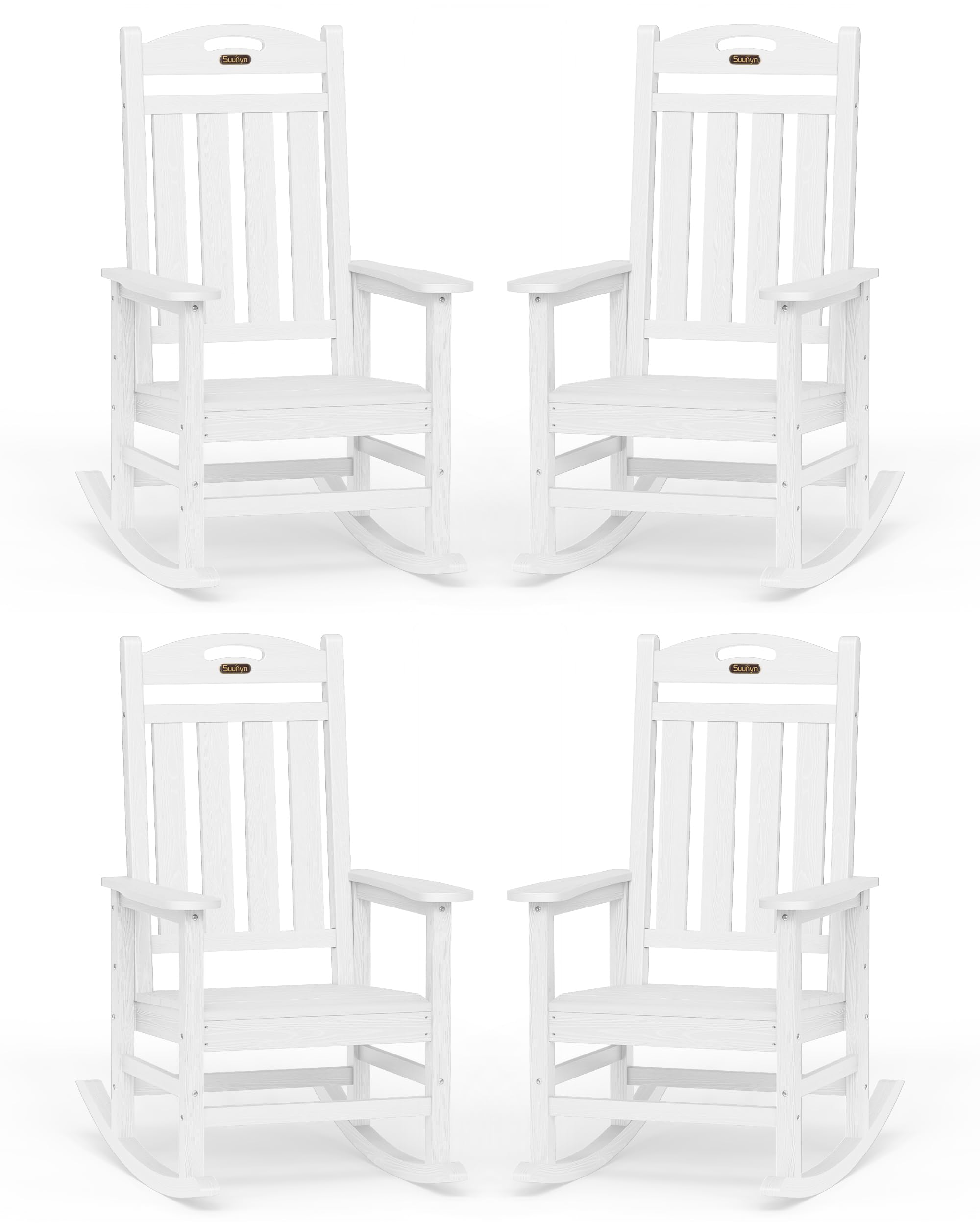 Oversized Outdoor Rocking Chair, High Back Porch Rocker Chair, HDPE All Weather Resistant Rocking Chairs for Patio, 380lbs Weight Capacity, Black