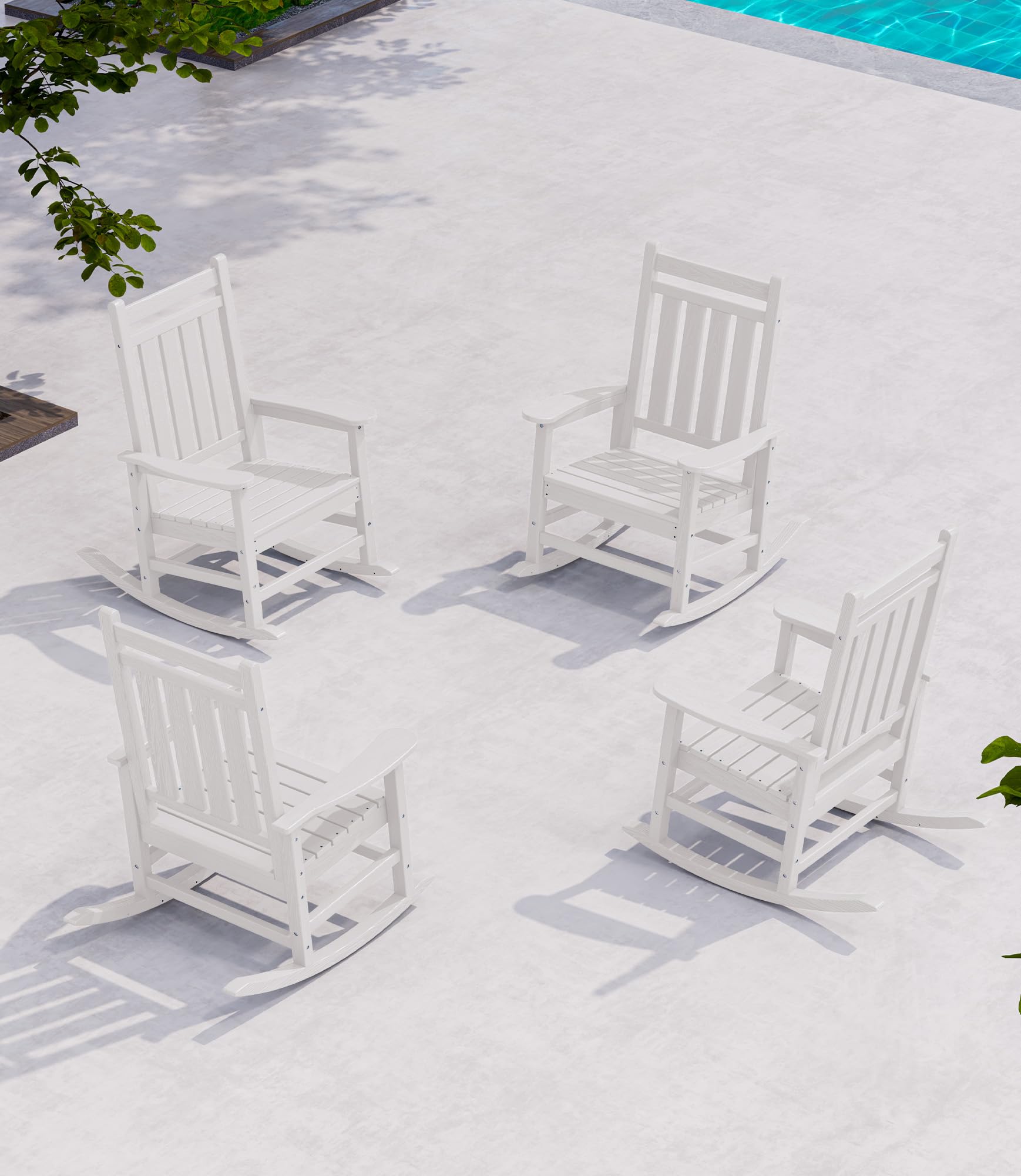 SERWALL Oversized Outdoor Rocking Chair Set of 2, HDPE Rocker for Adults, Patio Rocking Chairs for Porch, Blue