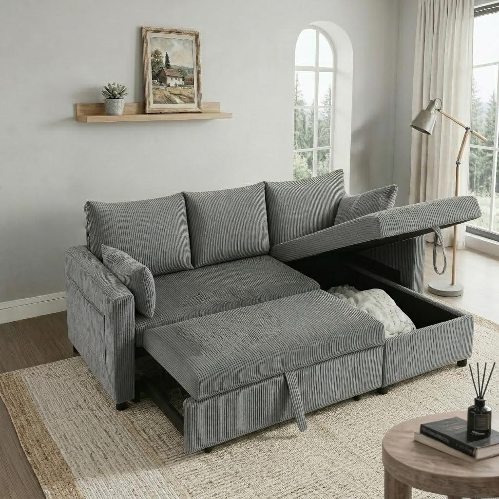 Pull Out Couch, Loveseat Sleeper Sofa Bed with Side Pockets, 3 in 1 Velvet Fabric Convertible Sofa Bed with Adjustable Backrest for Living Room, Bedroom, Apartment, Black