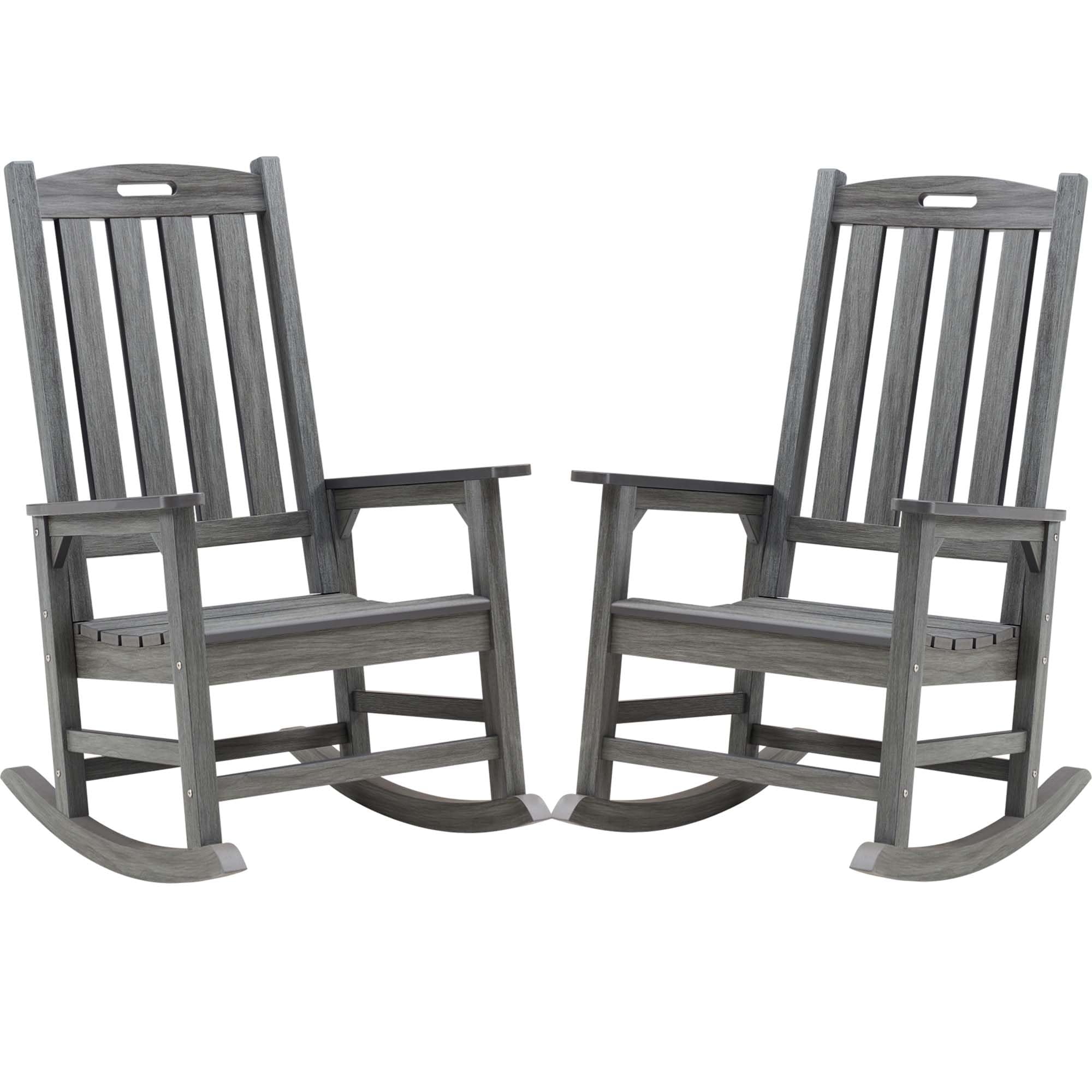 Psilvam Oversized Outdoor Rocking Chair, HDPE Porch Rocker Chairs for Adults, All Weather Resistant Rocking Chairs for Patio Lawn Garden, 350lbs Weight Capacity (Brown)