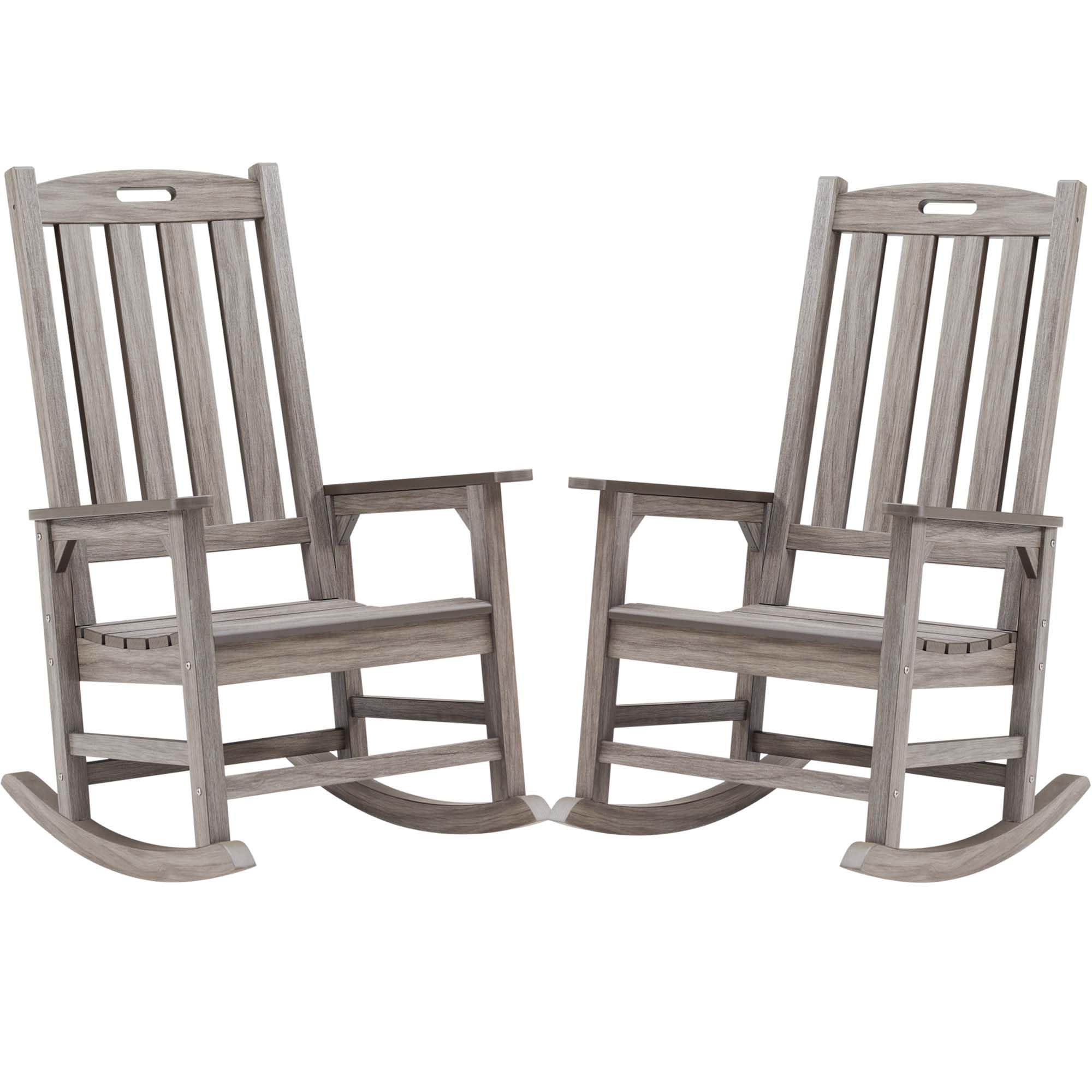 Psilvam Oversized Outdoor Rocking Chair, HDPE Porch Rocker Chairs for Adults, All Weather Resistant Rocking Chairs for Patio Lawn Garden, 350lbs Weight Capacity (Brown)