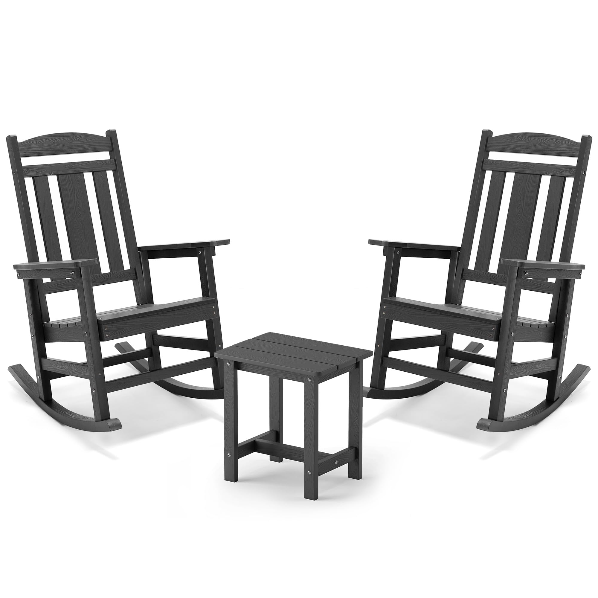 LUE BONA Outdoor Rocking Chairs Set of 2, Weather Resistant Poly Plastic Rocker, 350lb Heavy Duty, Oversized Porch Rocker for Adult, High Back Smooth for Outdoor & Indoor, Black