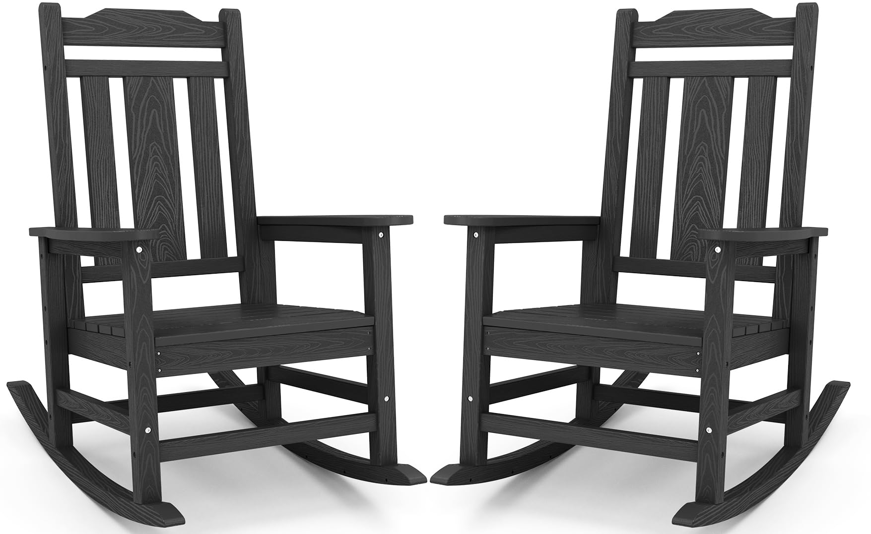 SERWALL Black Outdoor Rocking Chair Set of 2, All Weather Patio Rocking Chair, HDPE Poly Rocking Chair for Adults, Heavy Duty Front Porch Rocker