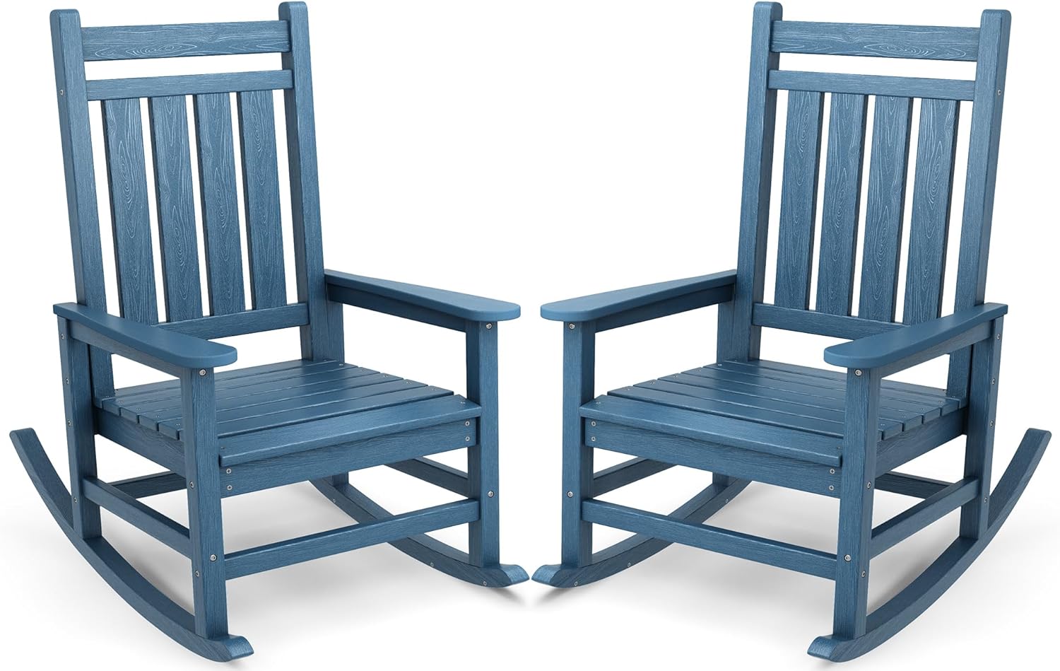 SERWALL Oversized Outdoor Rocking Chair Set of 2, HDPE Rocker for Adults, Patio Rocking Chairs for Porch, Blue