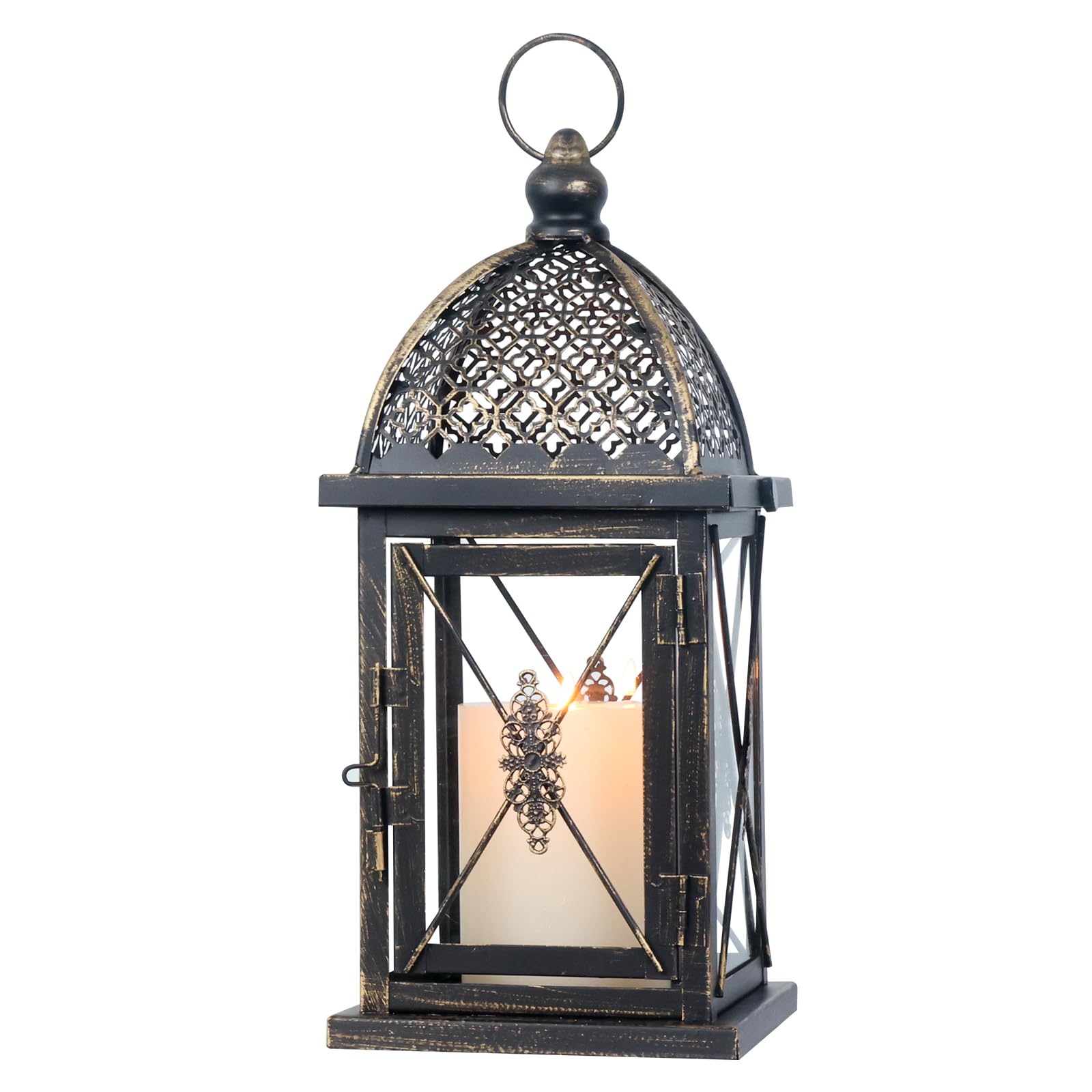 NEEDOMO Lanterns Decorative Outdoor&Indoor, Set of 2 Large Bronze Metal Lantern Decor with Glass, Candle Holder for Porch, Patio, Garden, Balcony, Wedding, Table Centerpiece Decorations