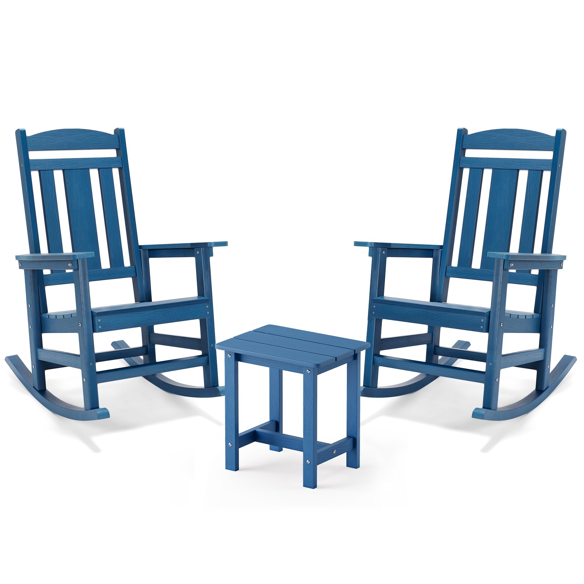 LUE BONA Outdoor Rocking Chairs Set of 2, Weather Resistant Poly Plastic Rocker, 350lb Heavy Duty, Oversized Porch Rocker for Adult, High Back Smooth for Outdoor & Indoor, Black