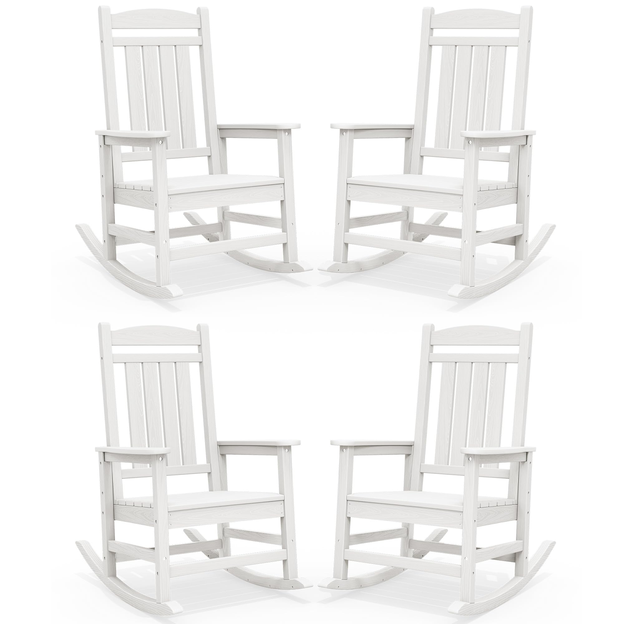 SERWALL Oversized Outdoor Rocking Chairs Set of 2, Oversized HDPE Porch Rockers for Adults, All-Weather Composite Patio Rocking Chairs, White
