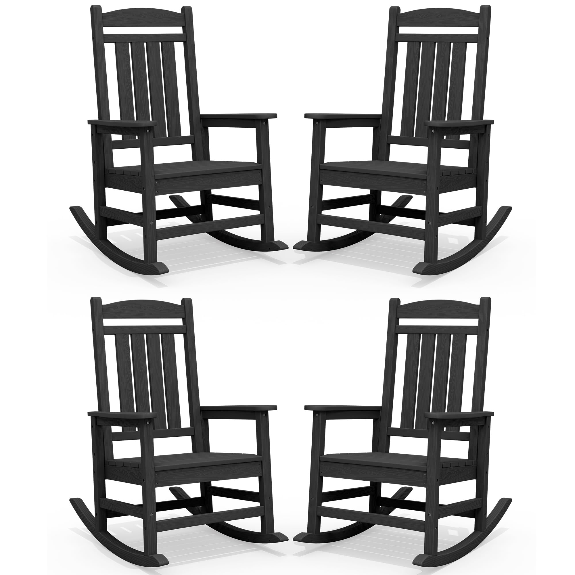 SERWALL Oversized Outdoor Rocking Chairs Set of 2, Oversized HDPE Porch Rockers for Adults, All-Weather Composite Patio Rocking Chairs, White