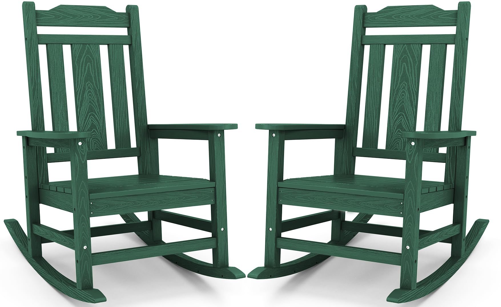 SERWALL Black Outdoor Rocking Chair Set of 2, All Weather Patio Rocking Chair, HDPE Poly Rocking Chair for Adults, Heavy Duty Front Porch Rocker