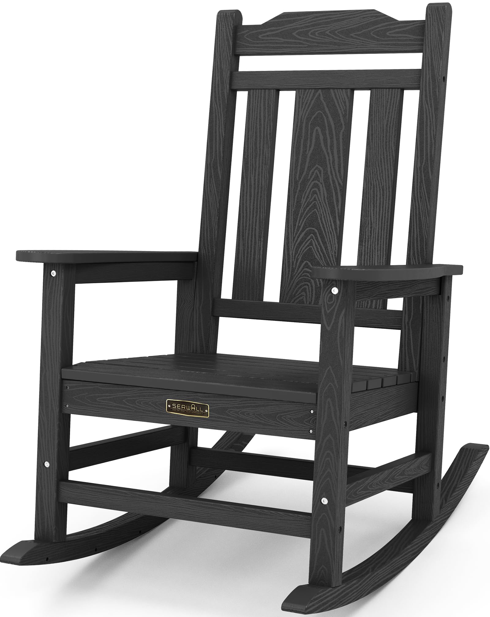 SERWALL Black Outdoor Rocking Chair Set of 2, All Weather Patio Rocking Chair, HDPE Poly Rocking Chair for Adults, Heavy Duty Front Porch Rocker