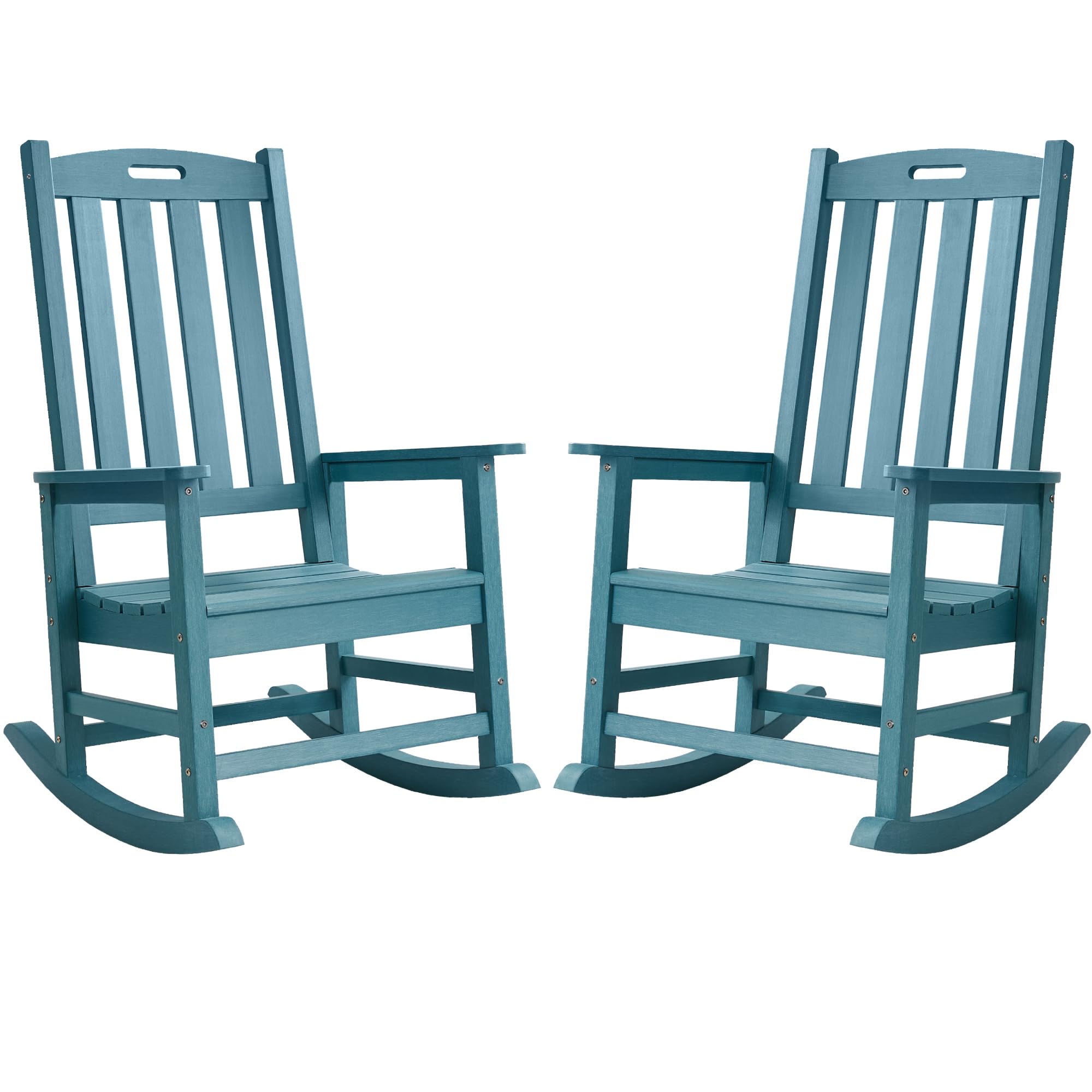 Psilvam Oversized Outdoor Rocking Chair, HDPE Porch Rocker Chairs for Adults, All Weather Resistant Rocking Chairs for Patio Lawn Garden, 350lbs Weight Capacity (Brown)
