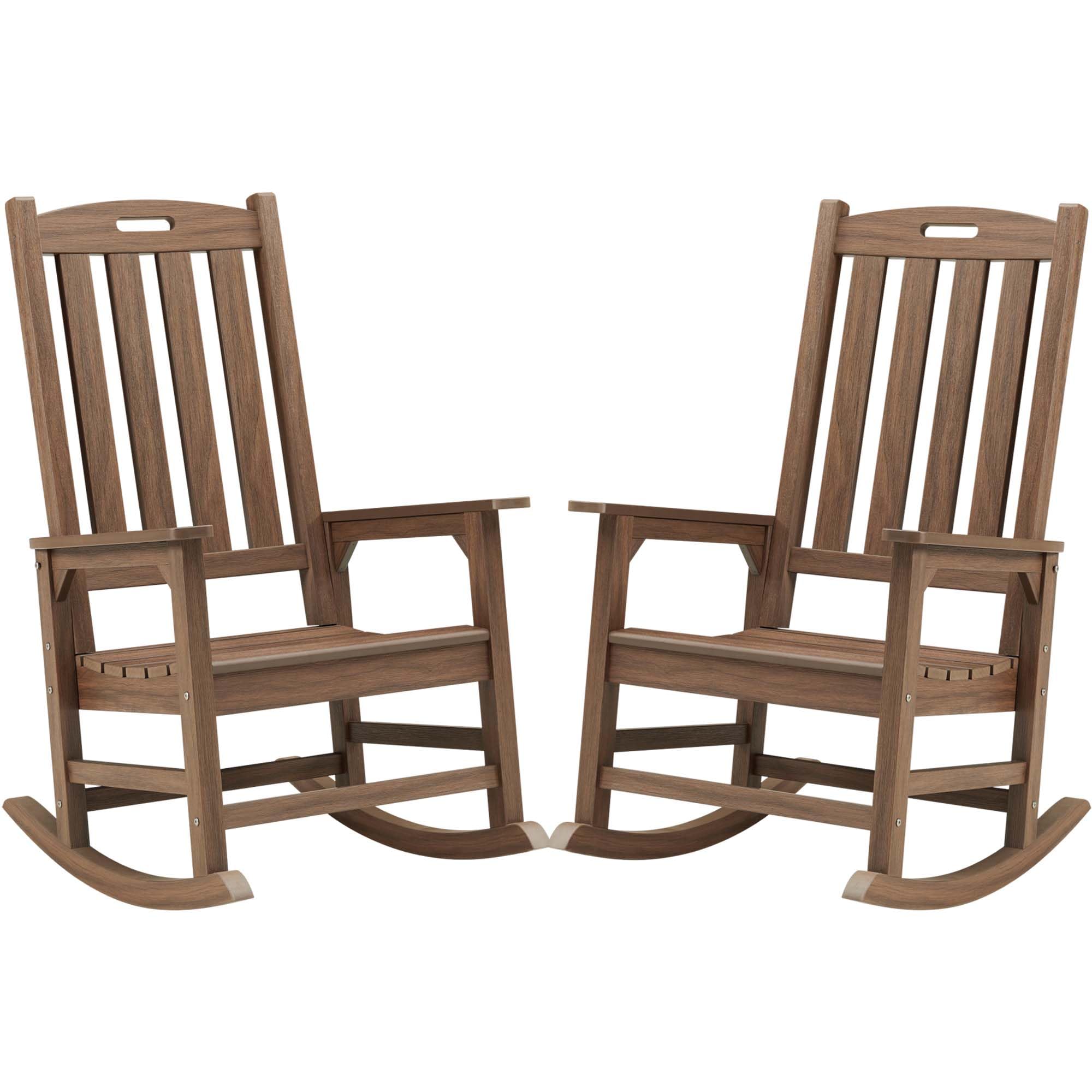 Psilvam Oversized Outdoor Rocking Chair, HDPE Porch Rocker Chairs for Adults, All Weather Resistant Rocking Chairs for Patio Lawn Garden, 350lbs Weight Capacity (Brown)