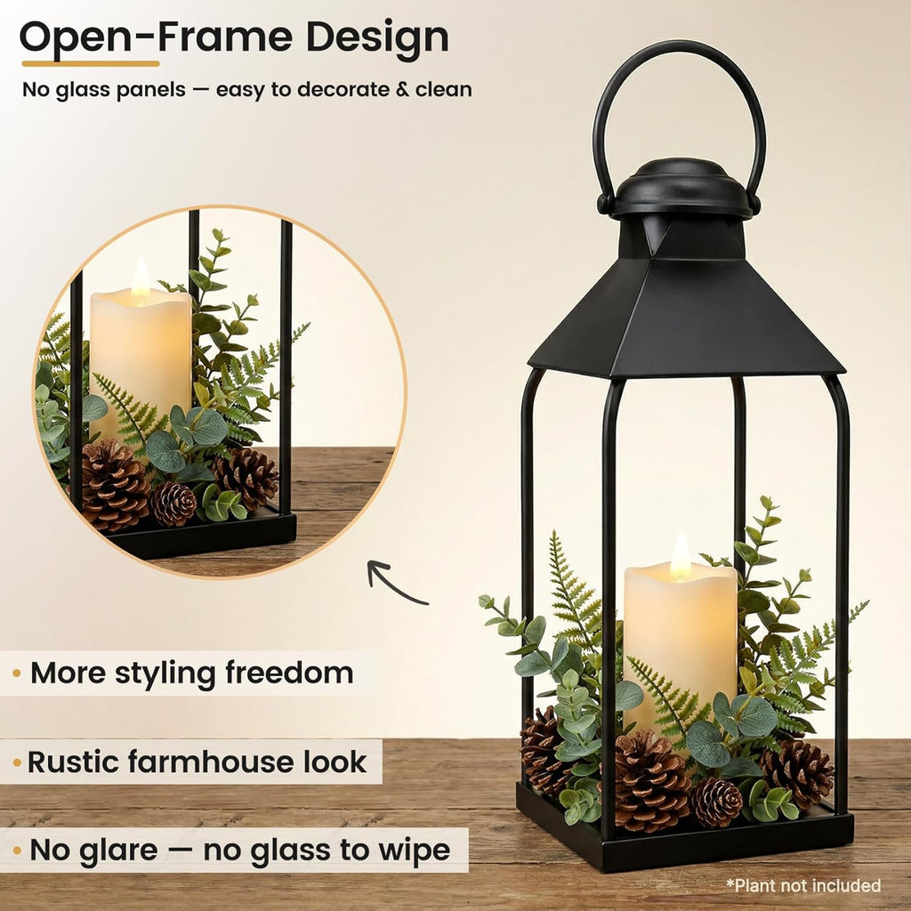 Black Set of 3 Decorative Metal Farmhouse Lanterns 12"/15.7"/20" Indoor Outdoor Porch Wedding Centerpiece Without Candles