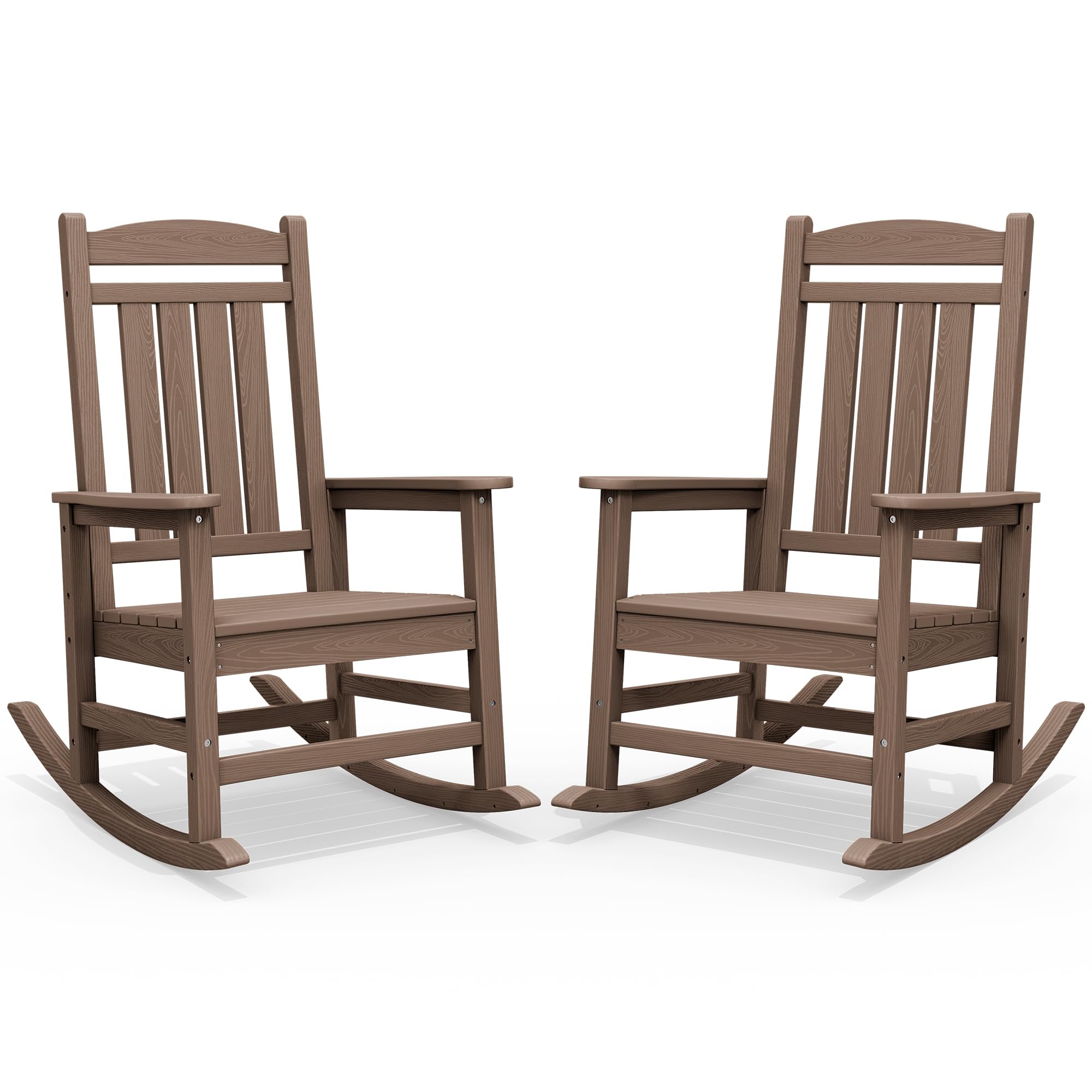SERWALL Oversized Outdoor Rocking Chairs Set of 2, Oversized HDPE Porch Rockers for Adults, All-Weather Composite Patio Rocking Chairs, White