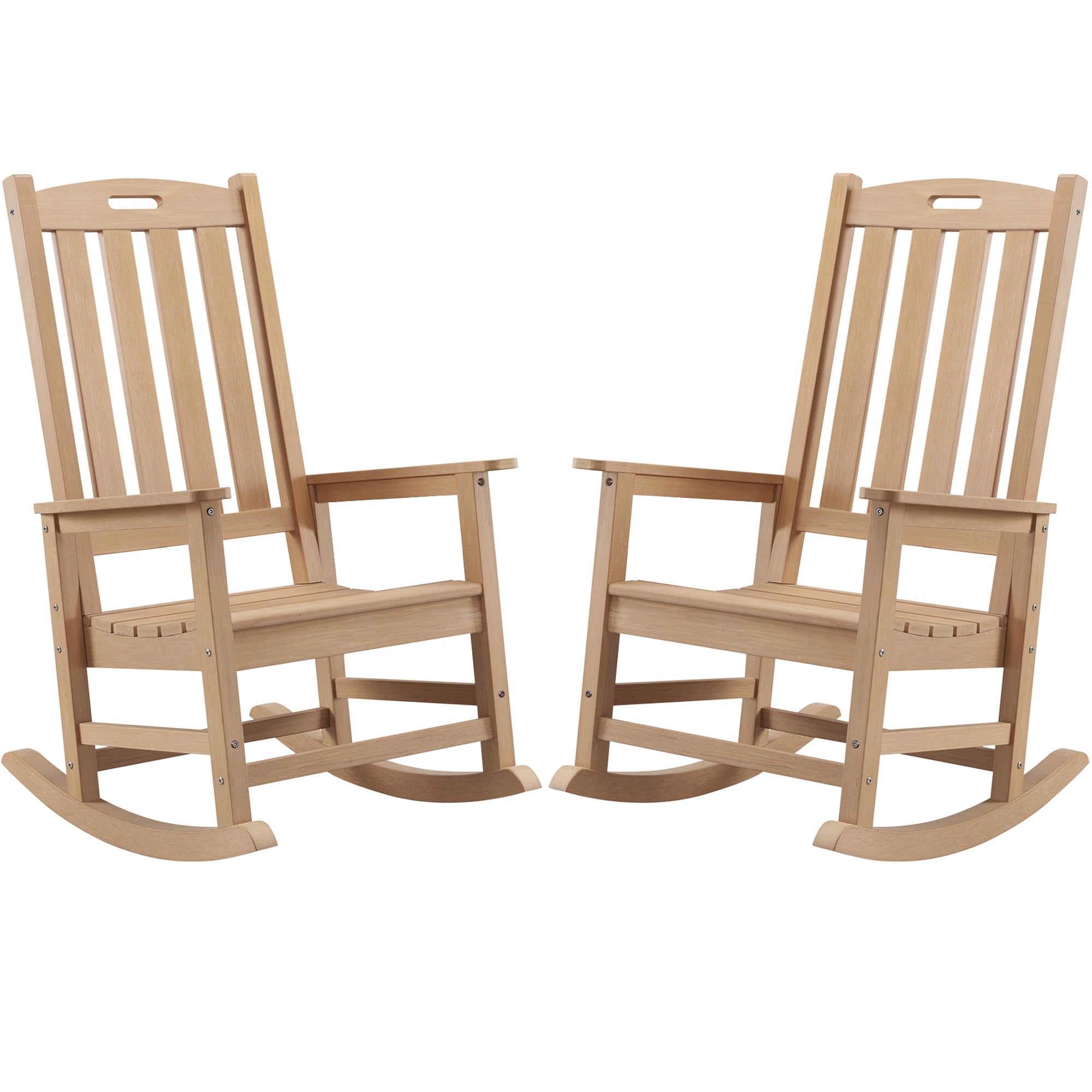 Psilvam Oversized Outdoor Rocking Chair, HDPE Porch Rocker Chairs for Adults, All Weather Resistant Rocking Chairs for Patio Lawn Garden, 350lbs Weight Capacity (Brown)