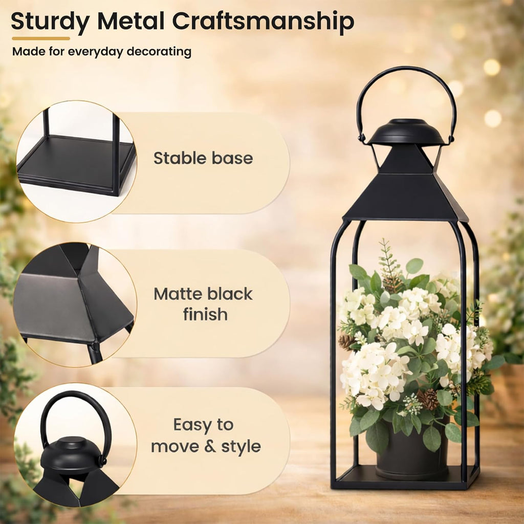 Black Set of 3 Decorative Metal Farmhouse Lanterns 12"/15.7"/20" Indoor Outdoor Porch Wedding Centerpiece Without Candles