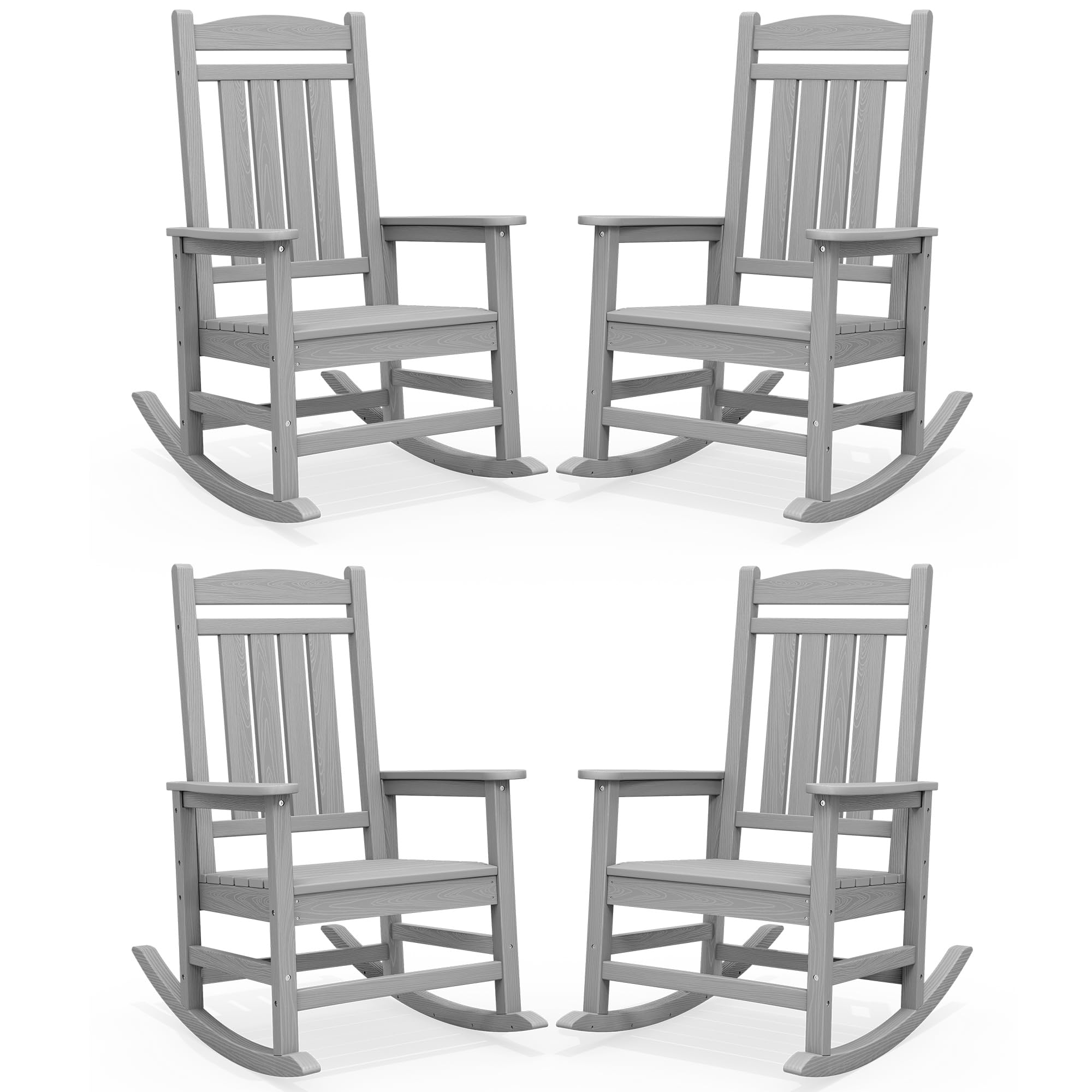 SERWALL Oversized Outdoor Rocking Chairs Set of 2, Oversized HDPE Porch Rockers for Adults, All-Weather Composite Patio Rocking Chairs, White