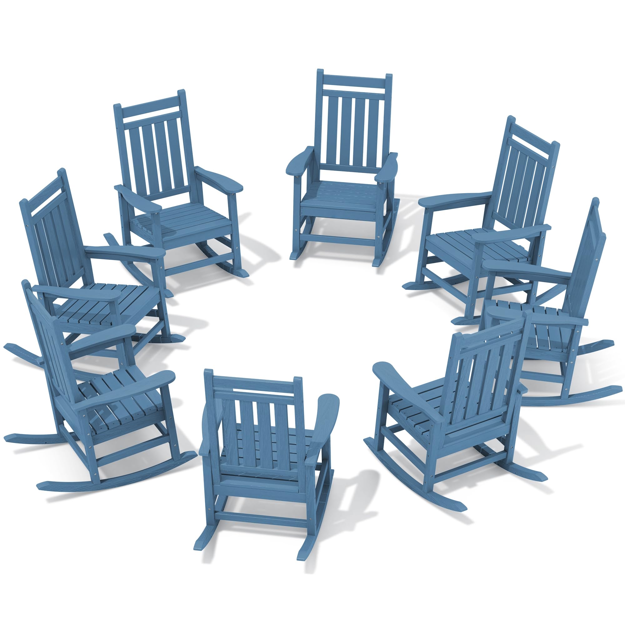 SERWALL Oversized Outdoor Rocking Chair Set of 2, HDPE Rocker for Adults, Patio Rocking Chairs for Porch, Blue