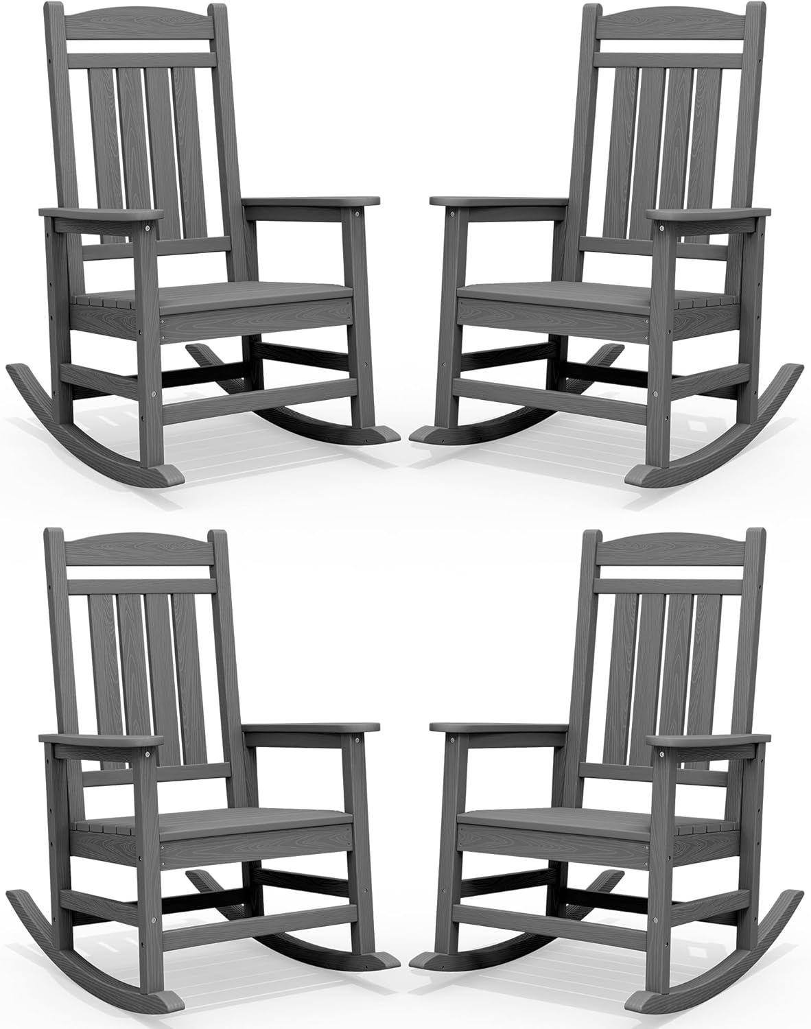 SERWALL Oversized Outdoor Rocking Chairs Set of 2, Oversized HDPE Porch Rockers for Adults, All-Weather Composite Patio Rocking Chairs, White