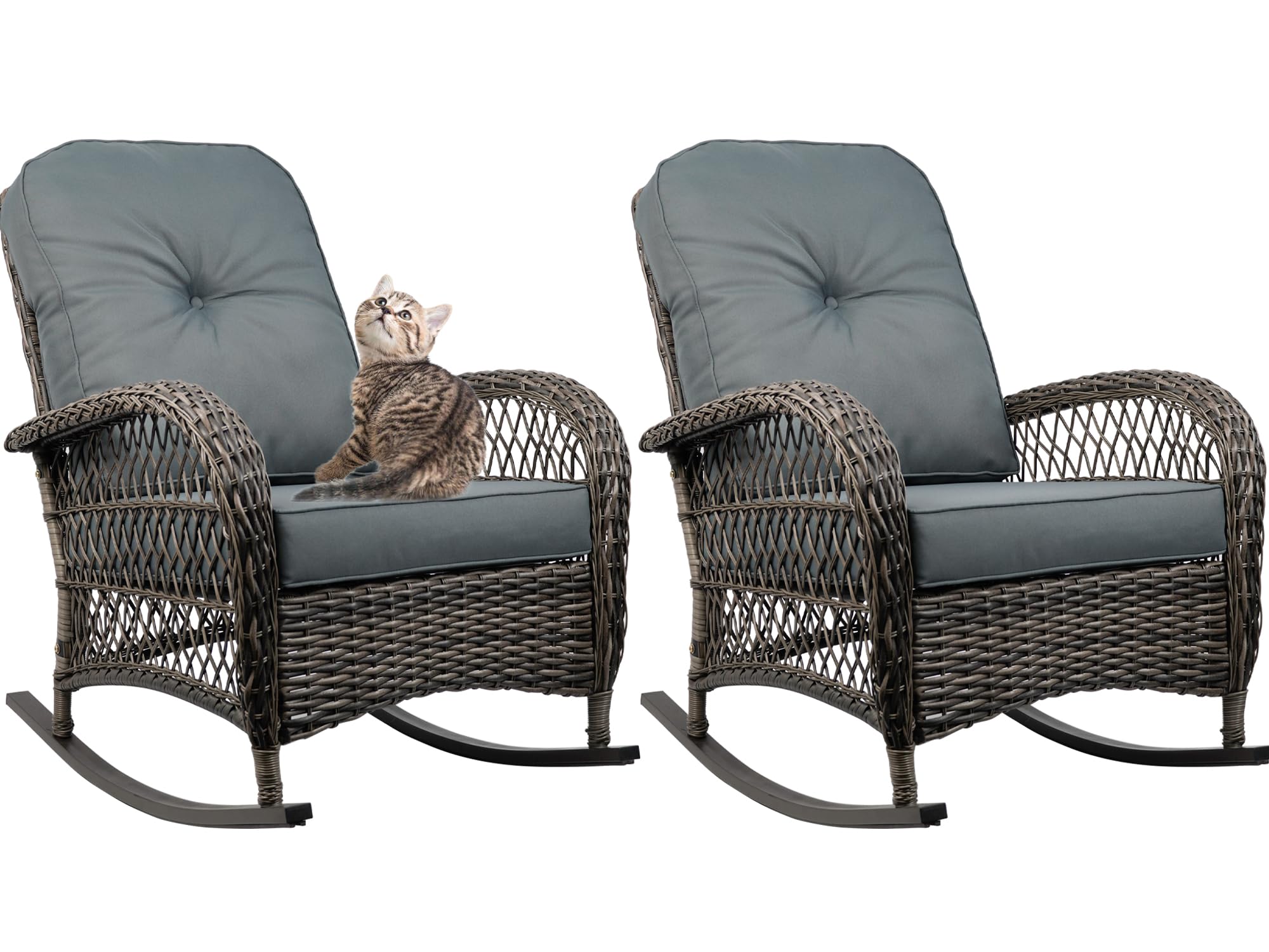 Outdoor Wicker Rocking Chair, All Weather Resin Rattan Wicker Rocking Chairs, for Garden Backyard Lown Porch,1pc,Grey