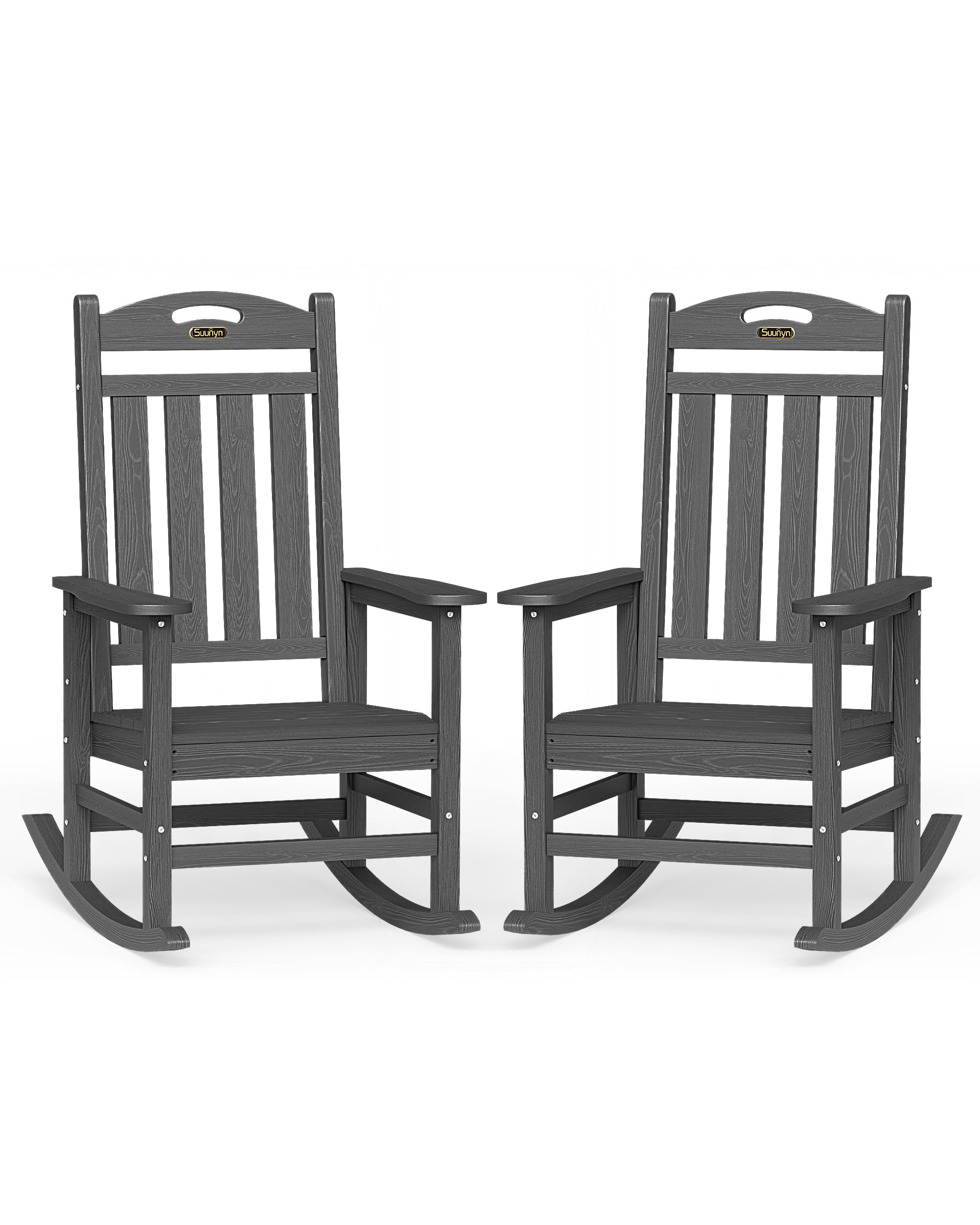 Oversized Outdoor Rocking Chair, High Back Porch Rocker Chair, HDPE All Weather Resistant Rocking Chairs for Patio, 380lbs Weight Capacity, Black