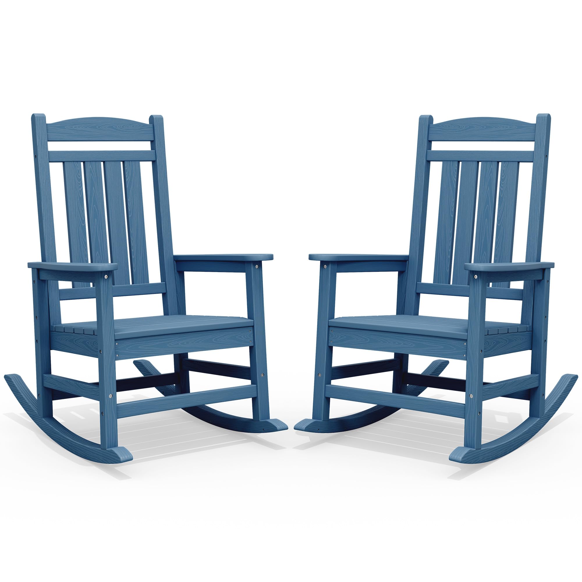 SERWALL Oversized Outdoor Rocking Chairs Set of 2, Oversized HDPE Porch Rockers for Adults, All-Weather Composite Patio Rocking Chairs, White
