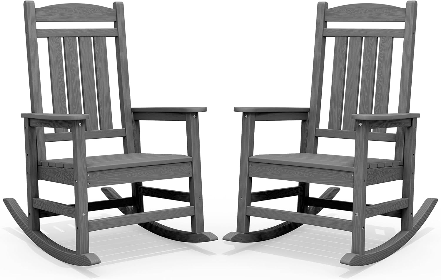 SERWALL Oversized Outdoor Rocking Chairs Set of 2, Oversized HDPE Porch Rockers for Adults, All-Weather Composite Patio Rocking Chairs, White