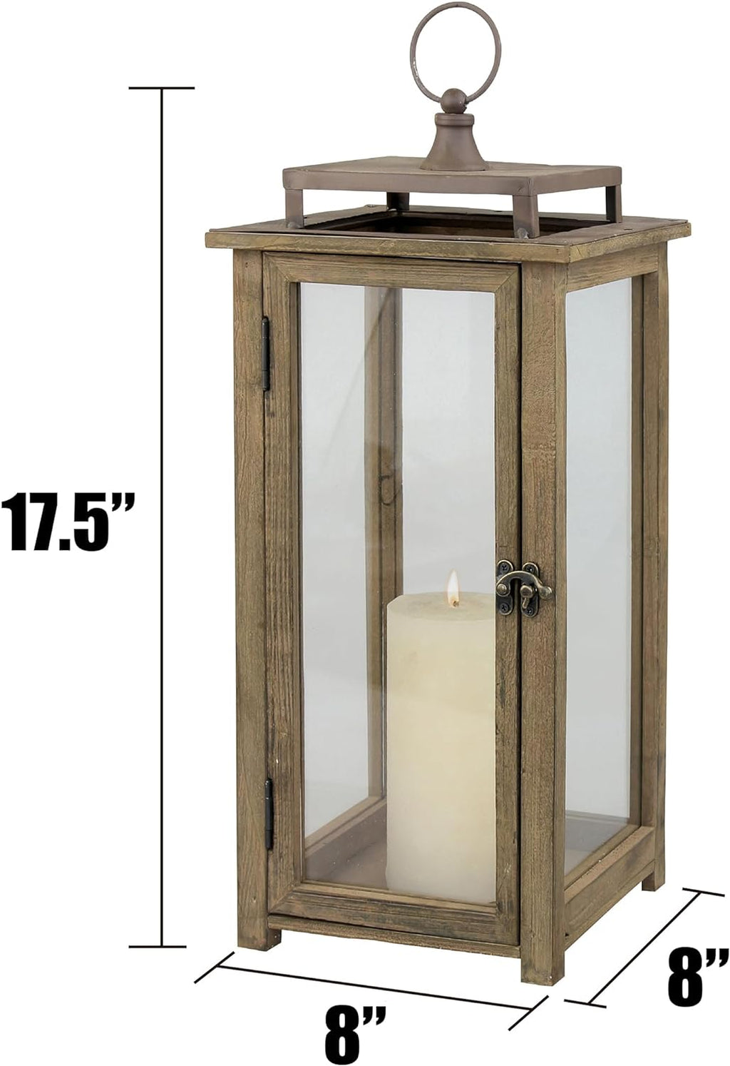 Stonebriar 18 Inch Rustic Wooden Candle Hurricane Lantern, For Table Top, Mantle, Wall Hanging, or Garden Display, Indoor & Outdoor Use, Extra Large