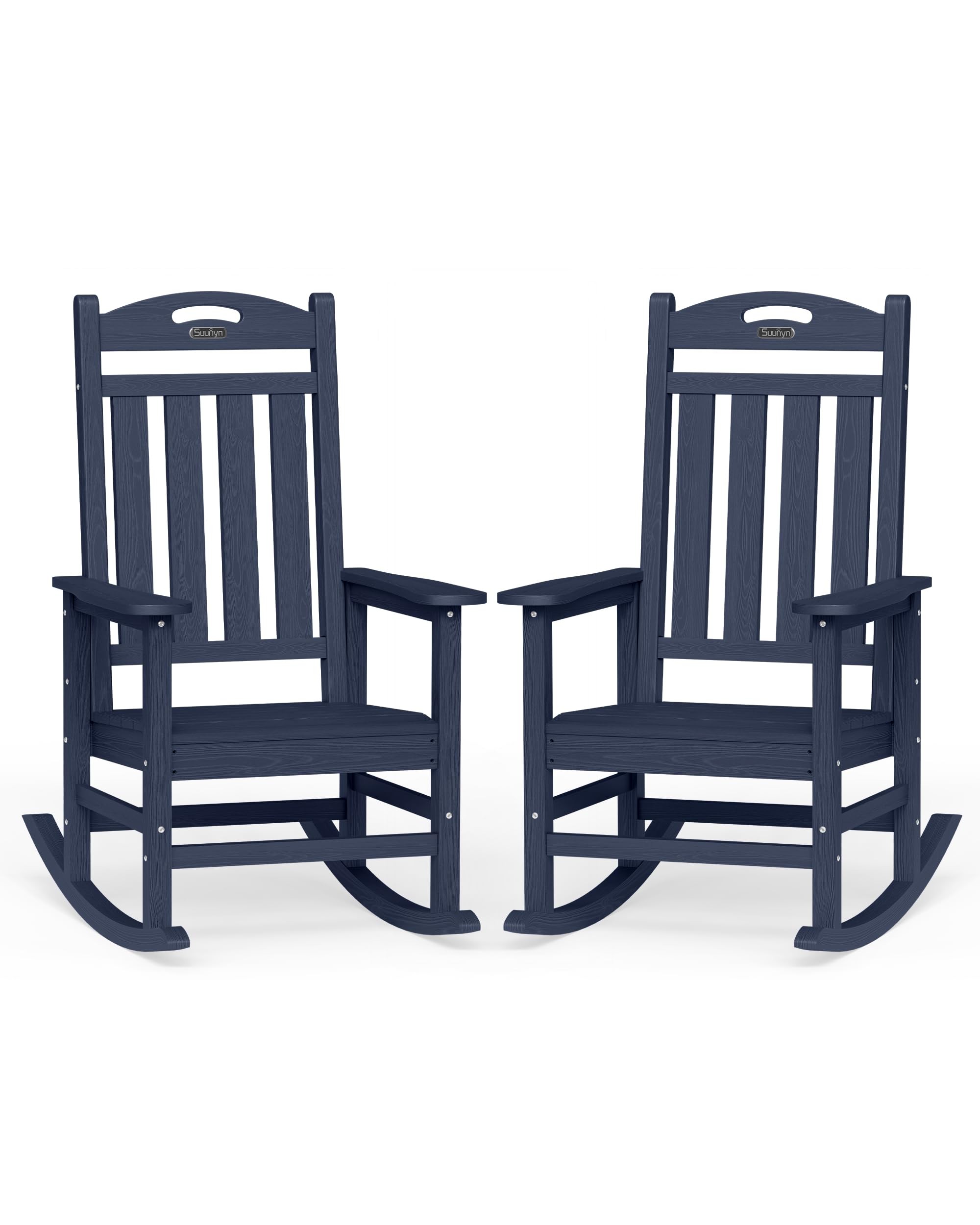 Oversized Outdoor Rocking Chair, High Back Porch Rocker Chair, HDPE All Weather Resistant Rocking Chairs for Patio, 380lbs Weight Capacity, Black