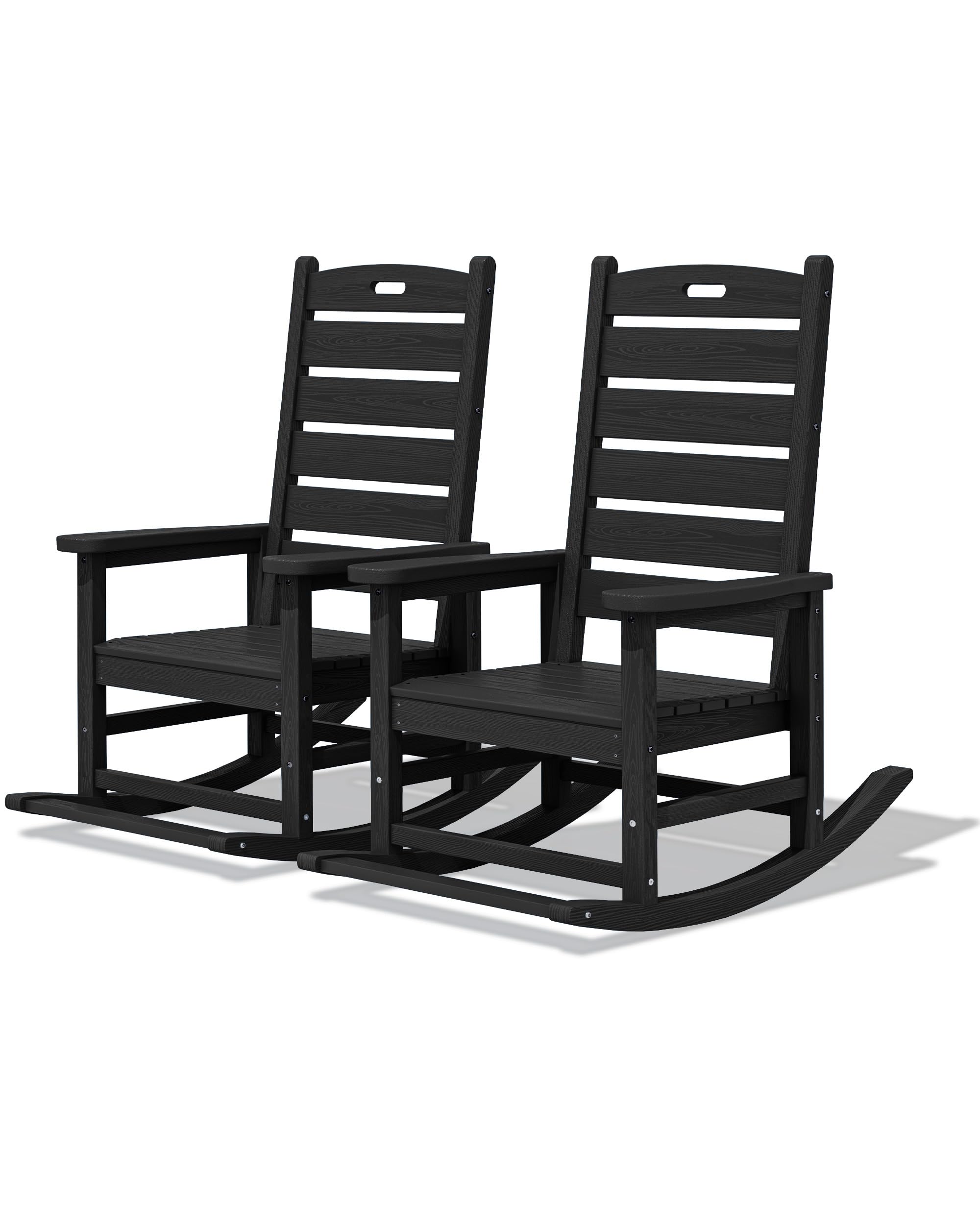 SERWALL Outdoor Rocking Chair Set of 2, Oversized Rocking Chair with Footboard for Adults, HDPE All Weather Resistant Rocking Chairs for Patio, 350lbs Weight Capacity, Gray