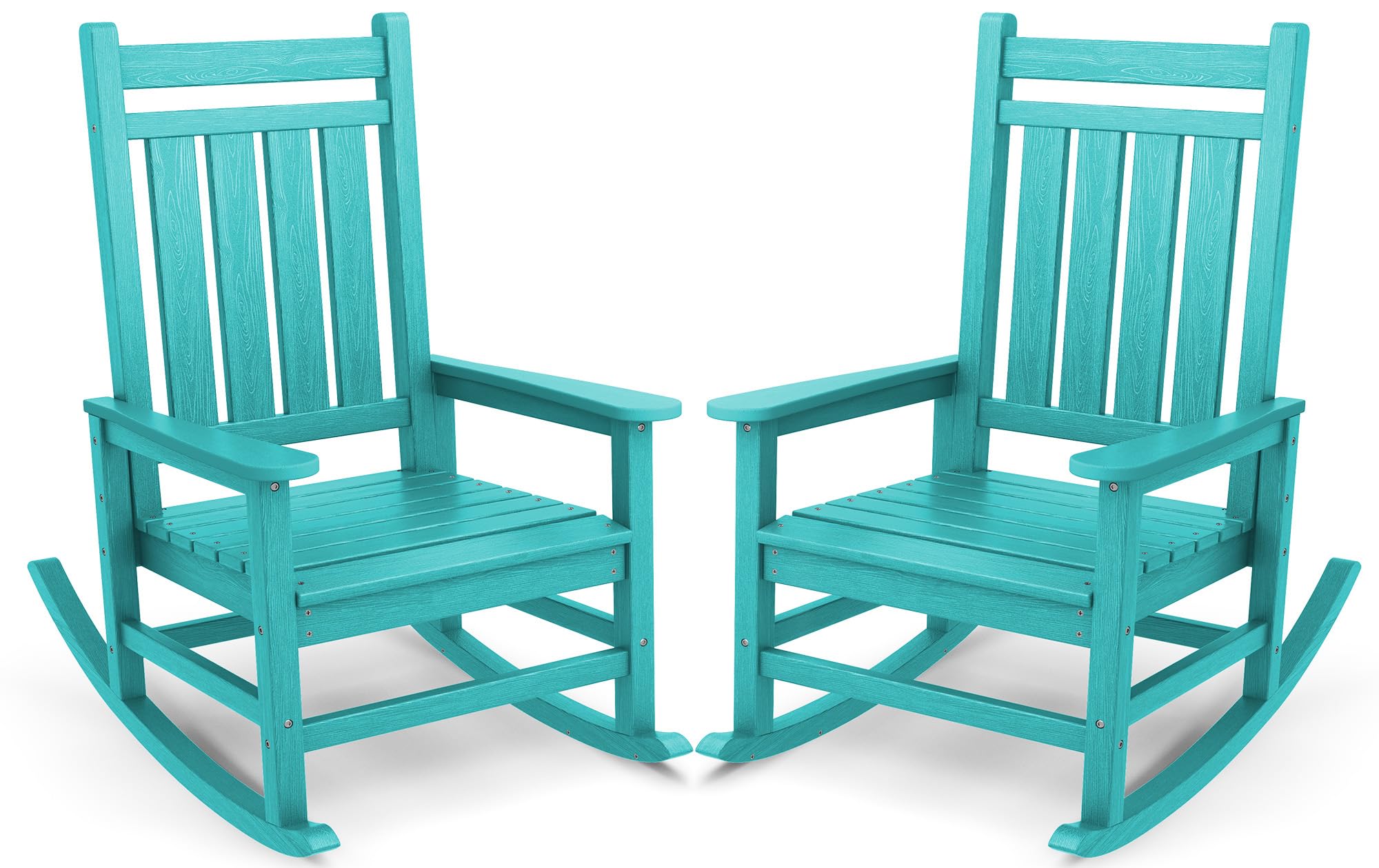 SERWALL Oversized Outdoor Rocking Chair Set of 2, HDPE Rocker for Adults, Patio Rocking Chairs for Porch, Blue